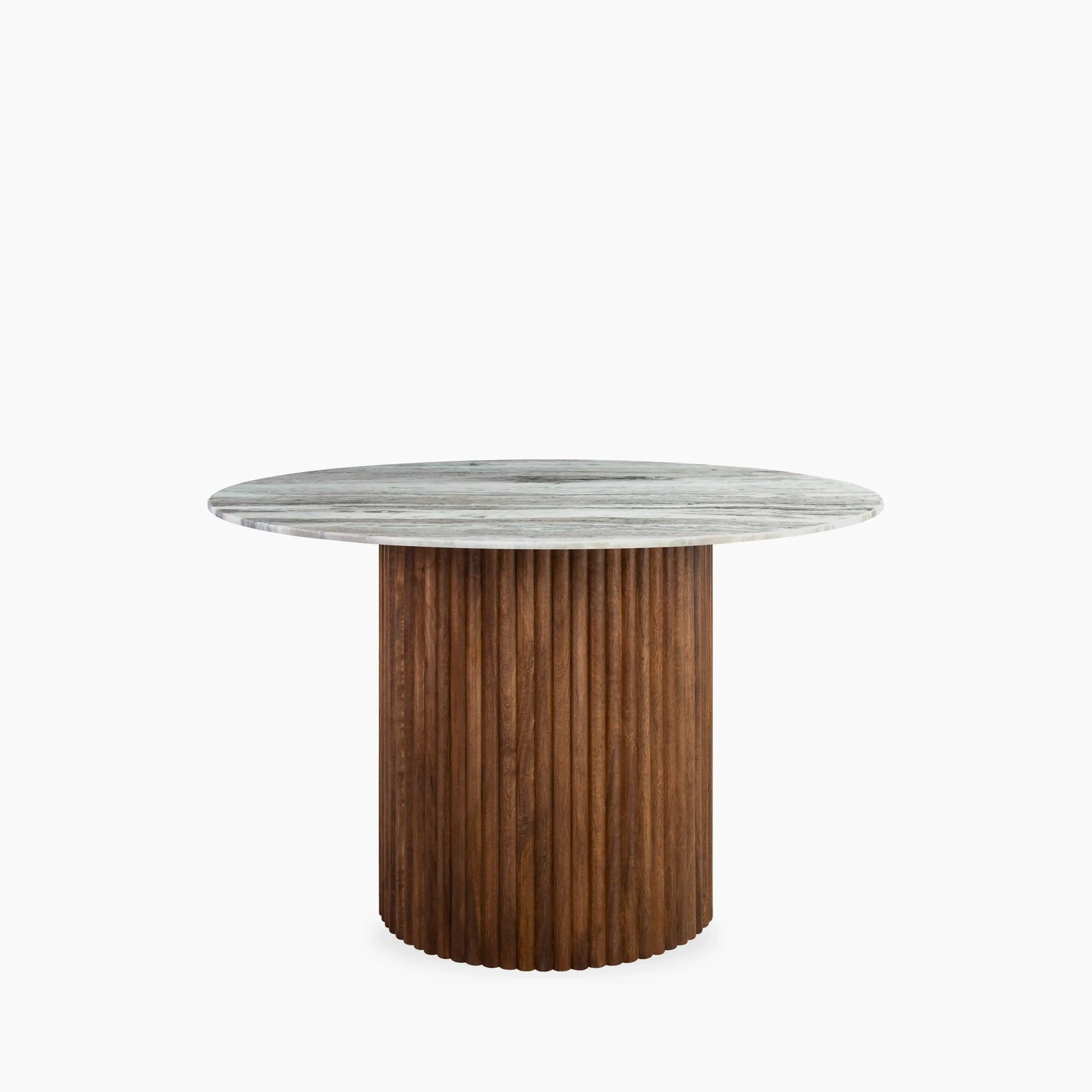 Medby 4 Seat Round Dining Table | Grey Marble & Walnut