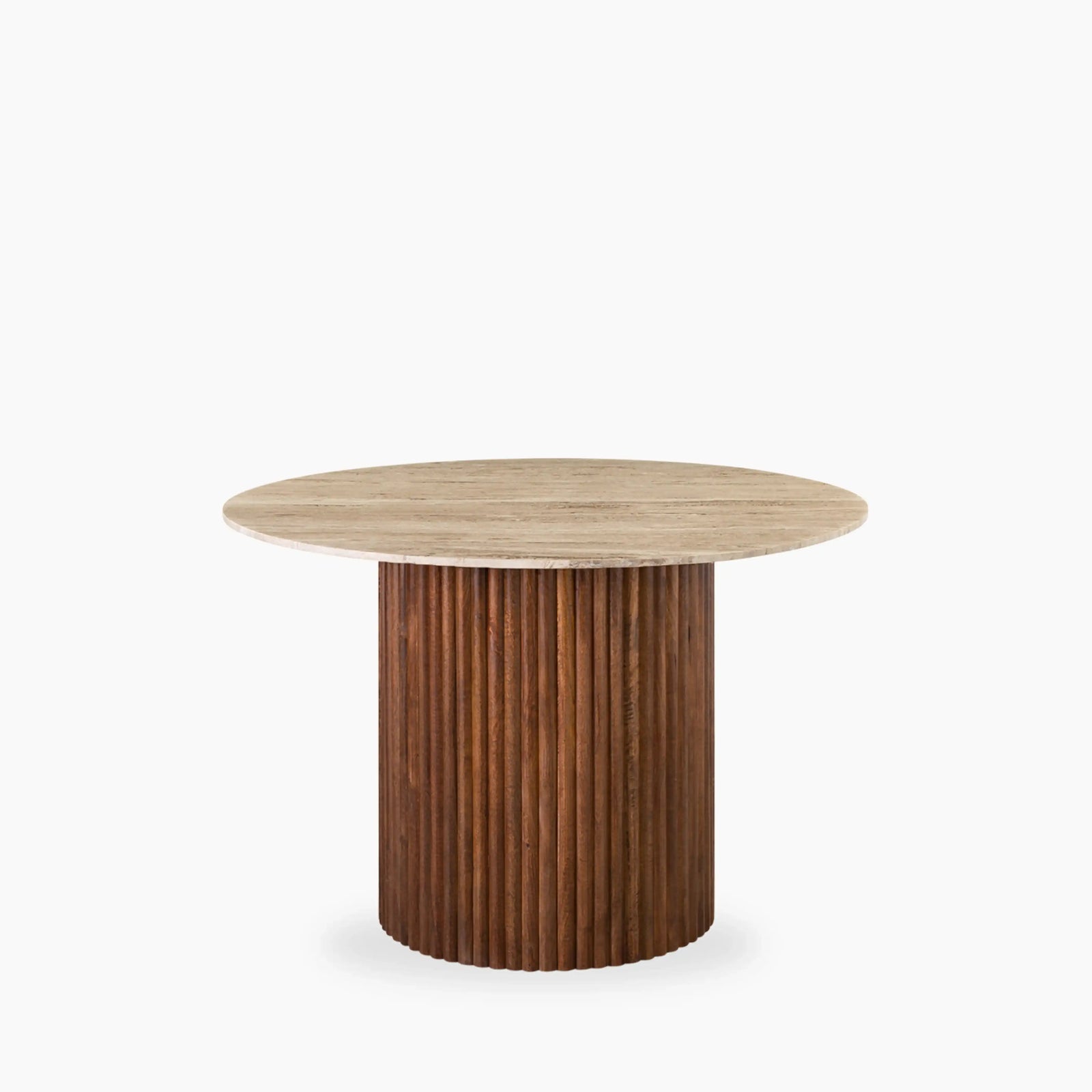 Medby 4 Seat Round Dining Table | Natural Travertine & Walnut