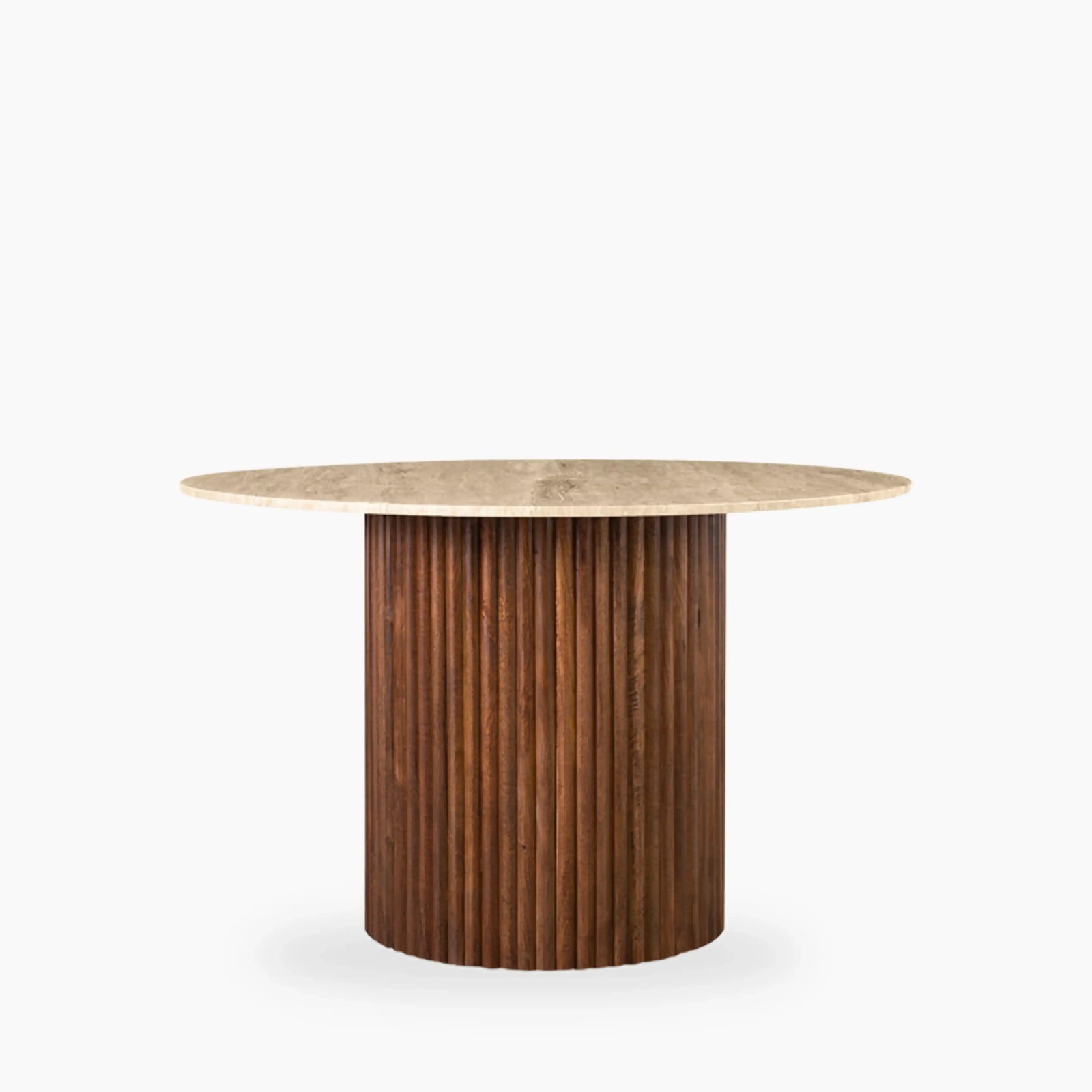 Medby 4 Seat Round Dining Table | Natural Travertine & Walnut