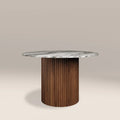 Medby 4 Seat Round Dining Table | Grey Marble & Walnut