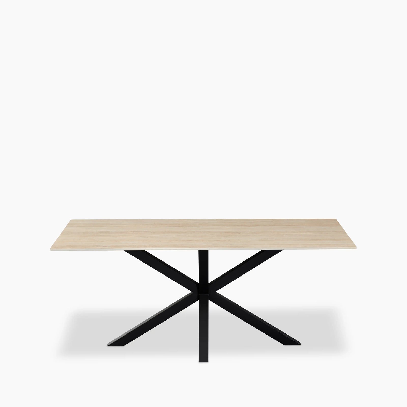 Sawyer 6 Seat Rectangle Dining Table | Natural Travertine Effect & Black