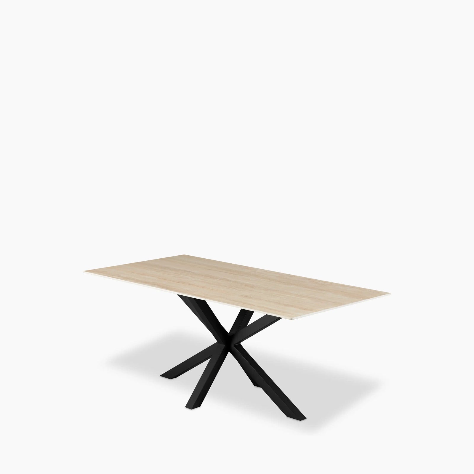 Sawyer 6 Seat Rectangle Dining Table | Natural Travertine Effect & Black