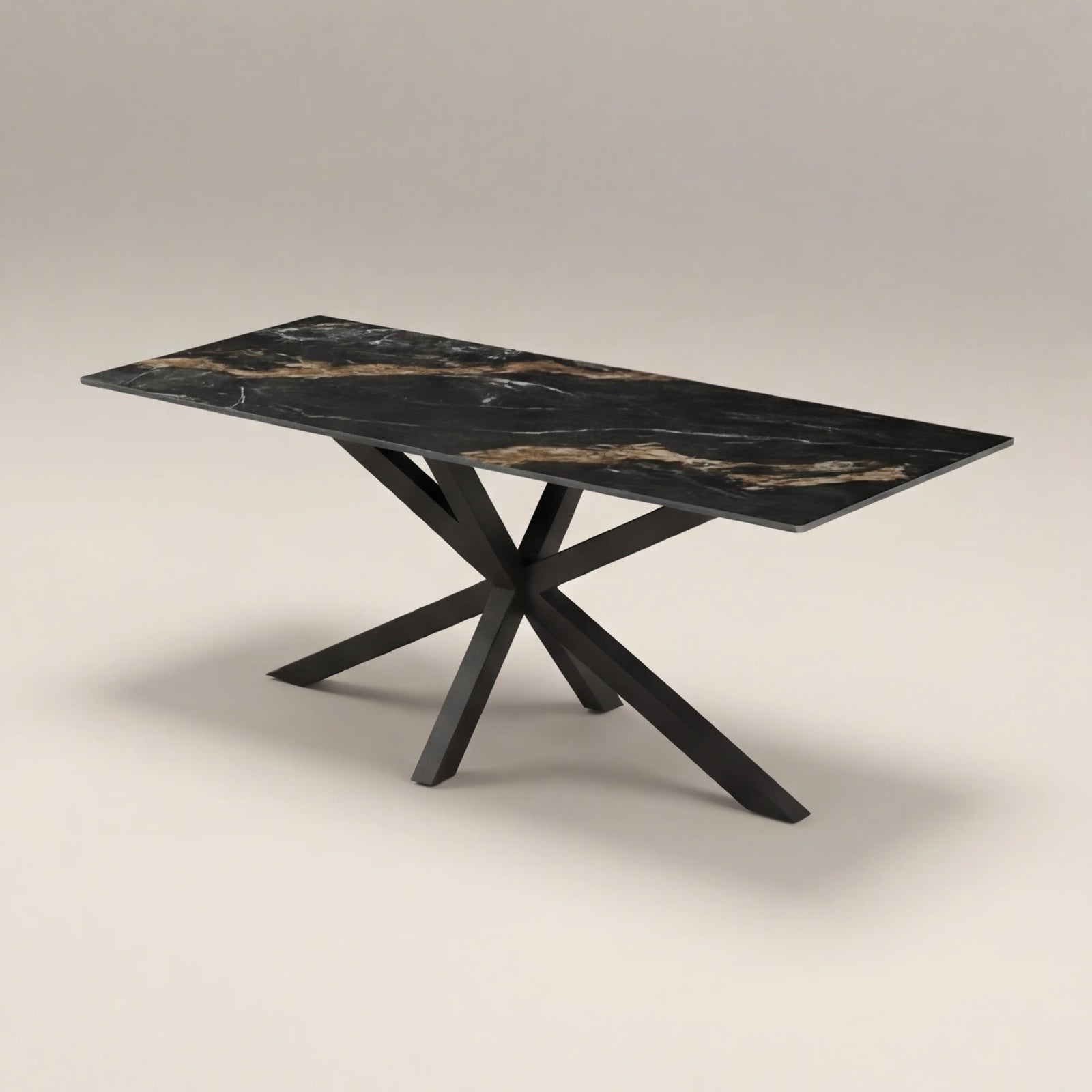 Sawyer 6 Seat Rectangle Dining Table | Storm Black Ceramic & Black