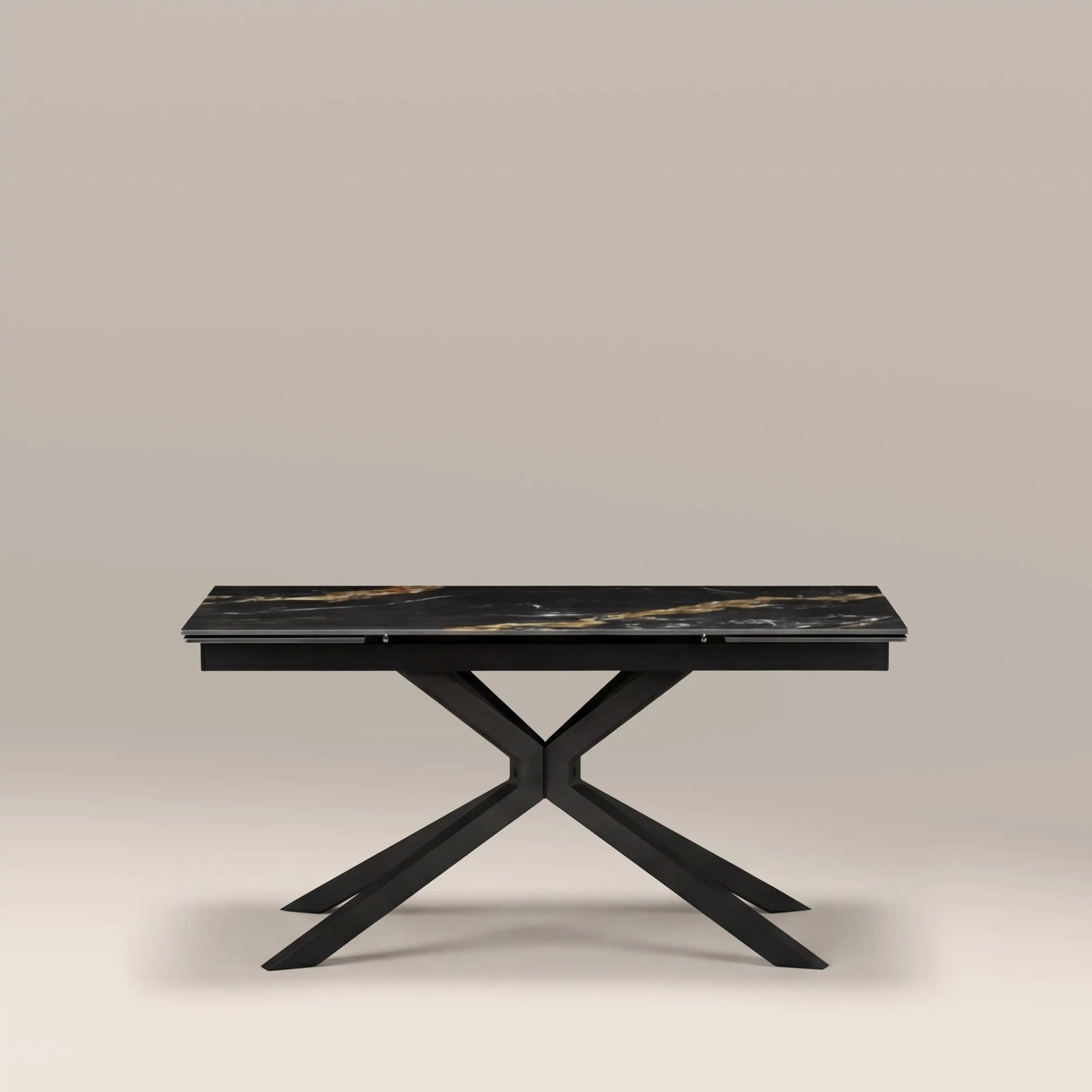 Lincoln 6-8 Seat Rectangle Extendable Dining Table | Black Marble Effect Sintered Stone & Black