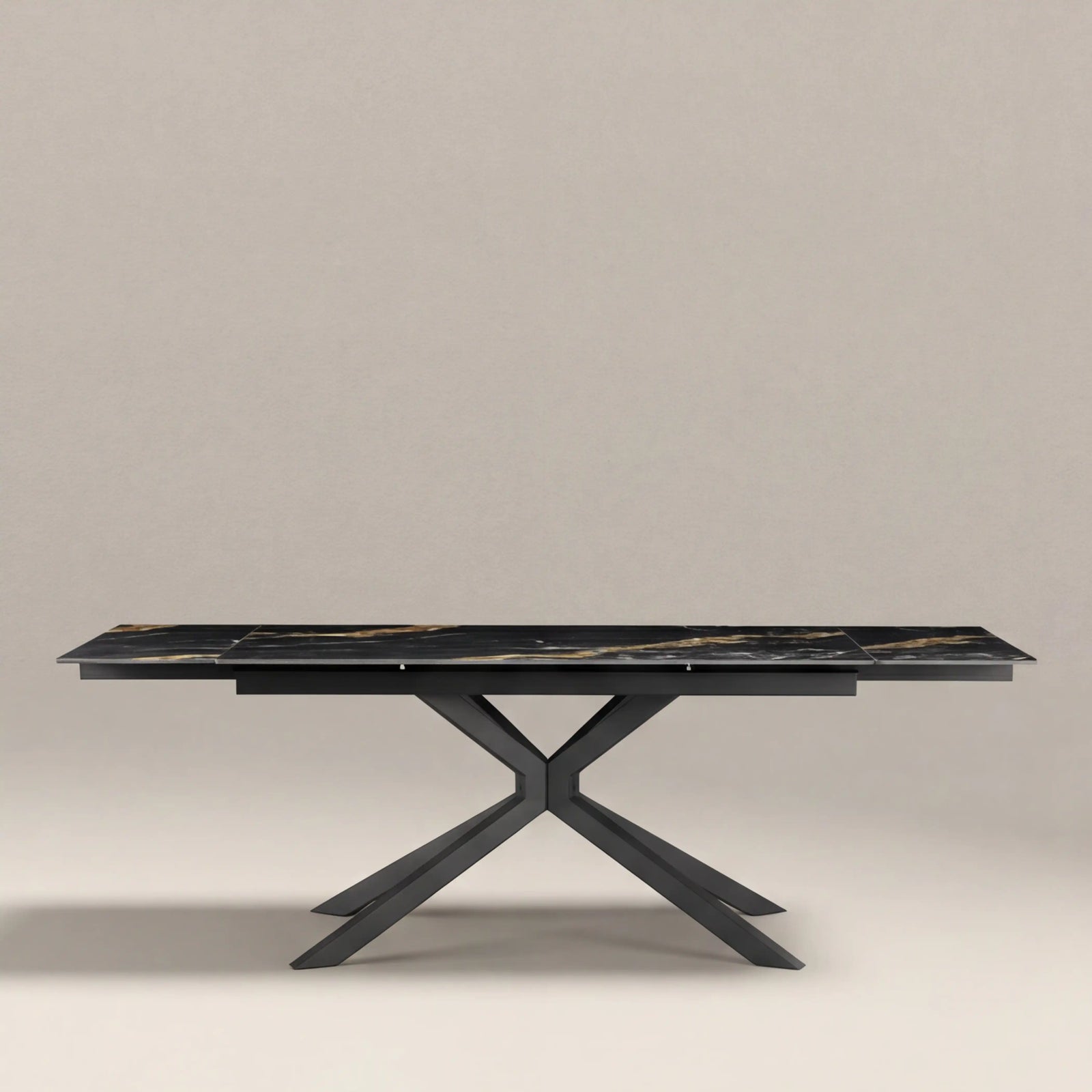 Lincoln 6-10 Seat Rectangle Extendable Dining Table | Black Marble Effect Sintered Stone