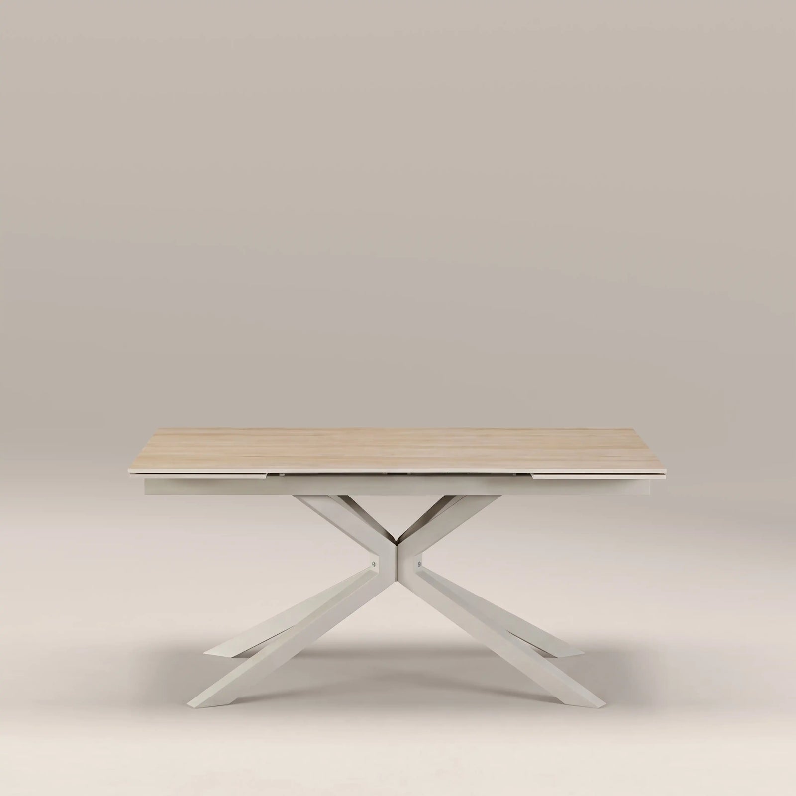 Lincoln 6-10 Seat Rectangle Extendable Dining Table | Natural Travertine Effect Sintered Stone & Taupe