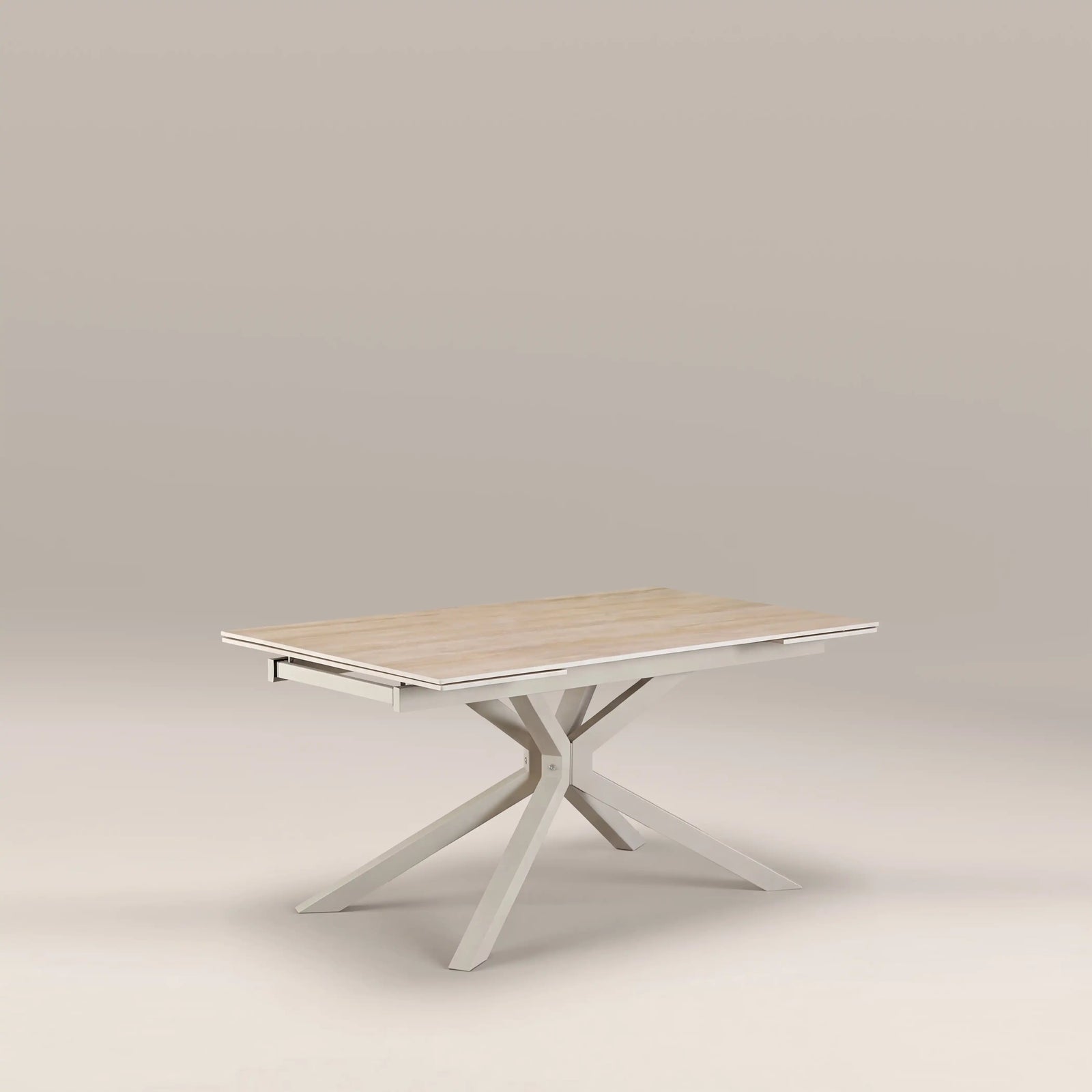 Lincoln 6-10 Seat Rectangle Extendable Dining Table | Natural Travertine Effect Sintered Stone & Taupe