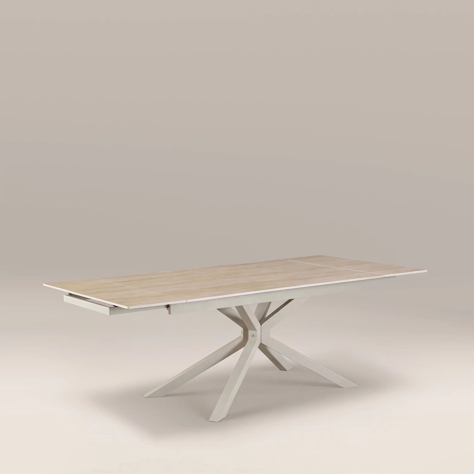 Lincoln 6-10 Seat Rectangle Extendable Dining Table | Natural Travertine Effect Sintered Stone & Taupe
