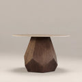 Lilian 4 Seat Round Dining Table | Natural Travertine Effect Sintered Stone & Walnut