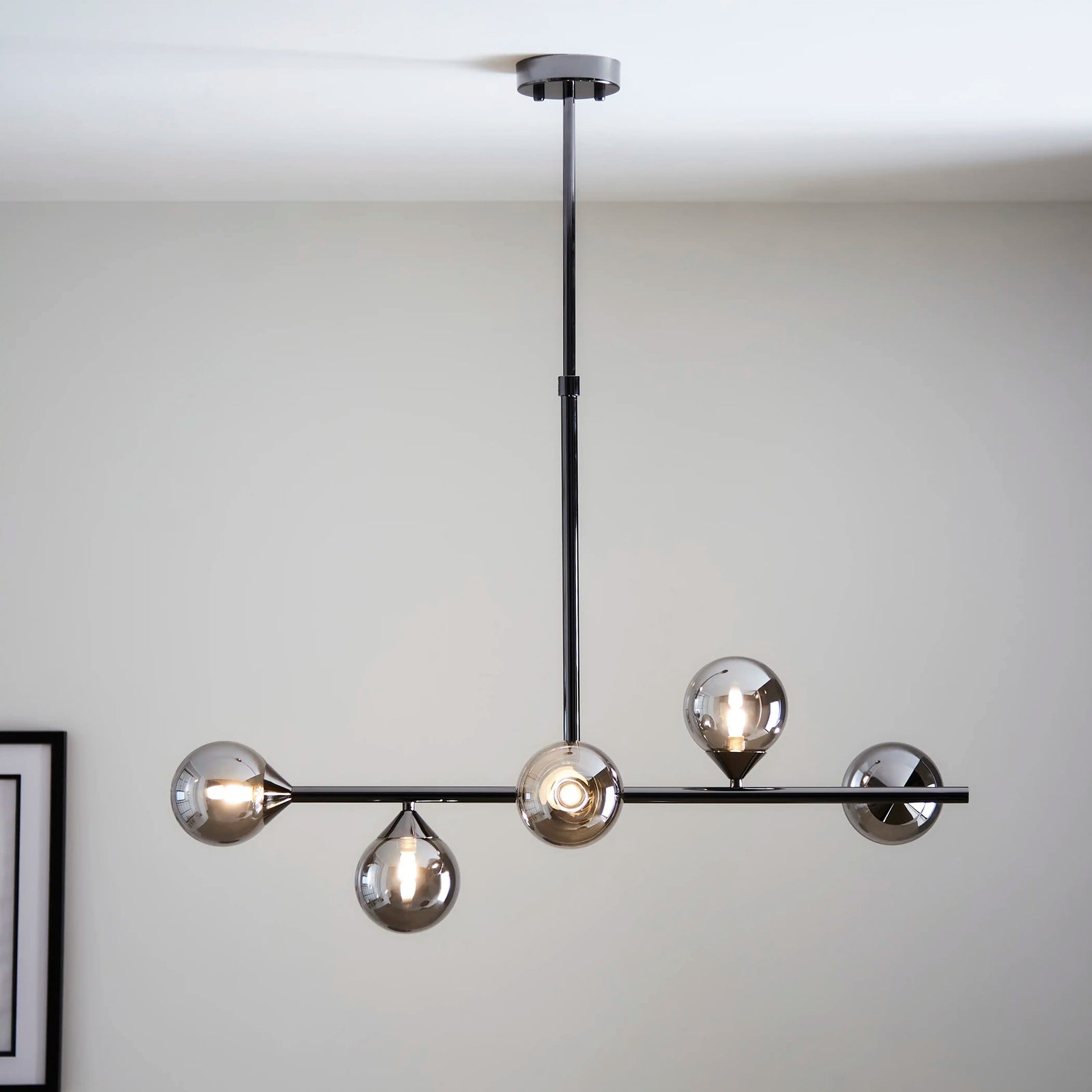 Elias 5 Light Pendant Light | Smokey Glass & Chrome Black