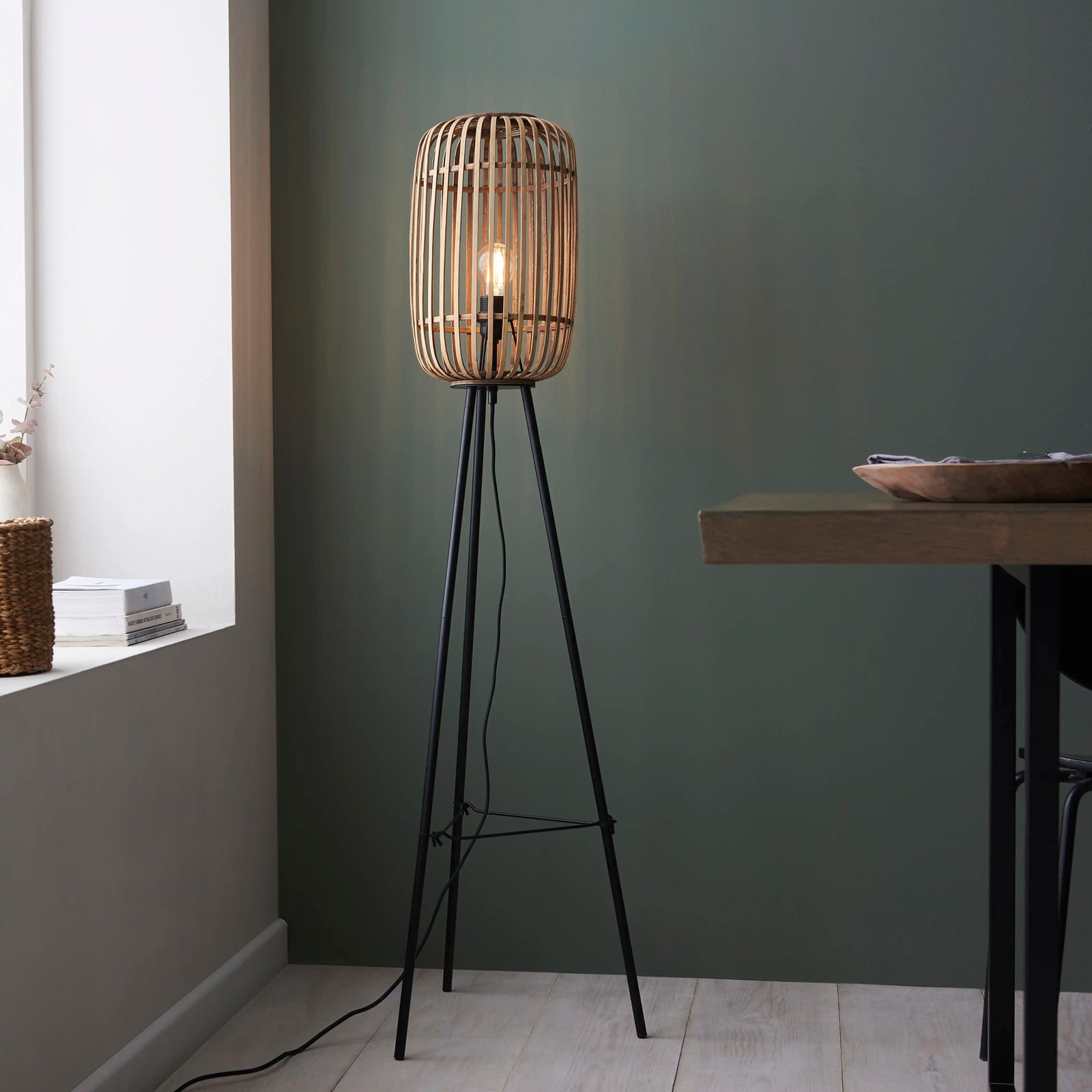 Mathias Tripod Floor Lamp | Natural Bamboo & Black