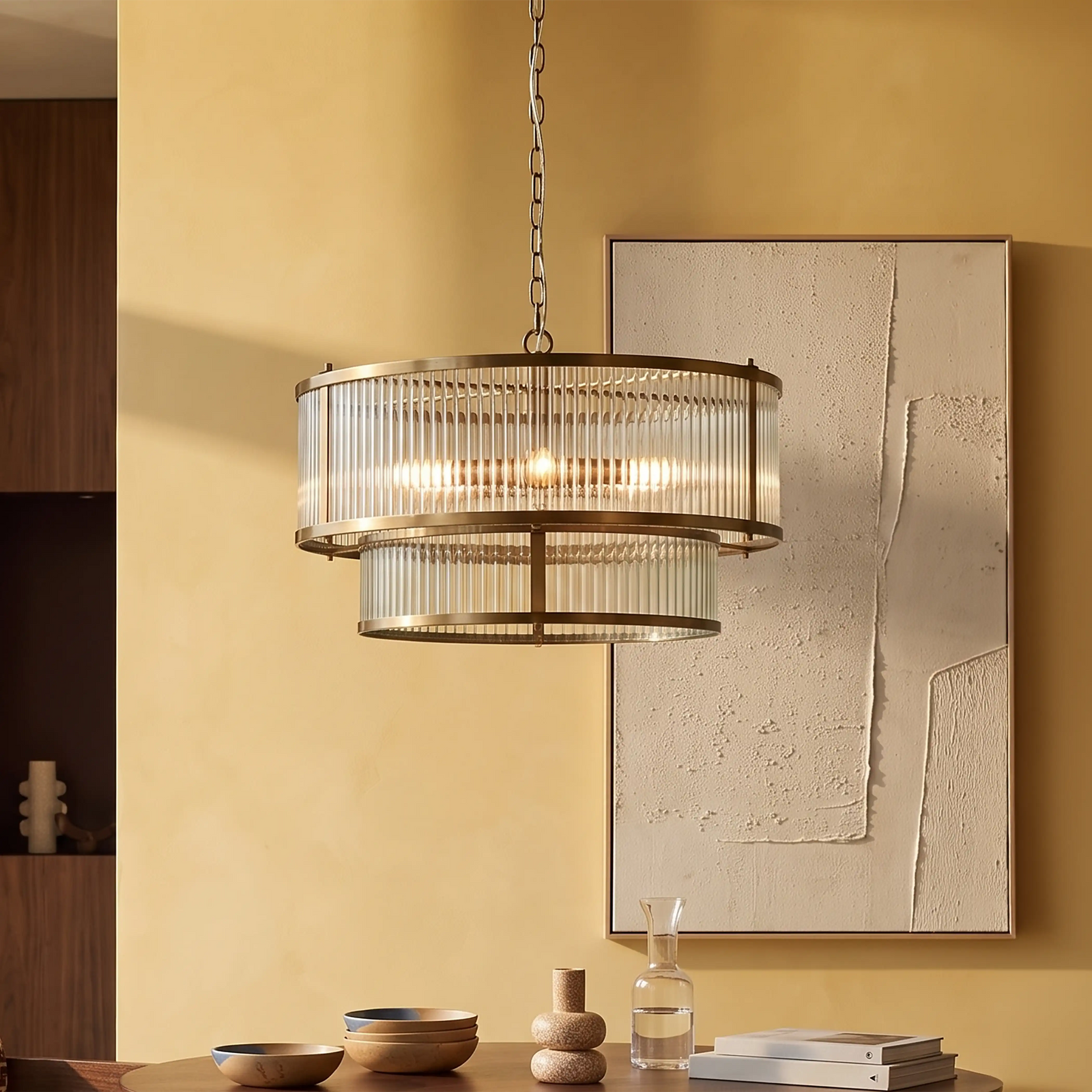 Ridgeton 5 Light Pendant Light | Ribbed Glass & Brass