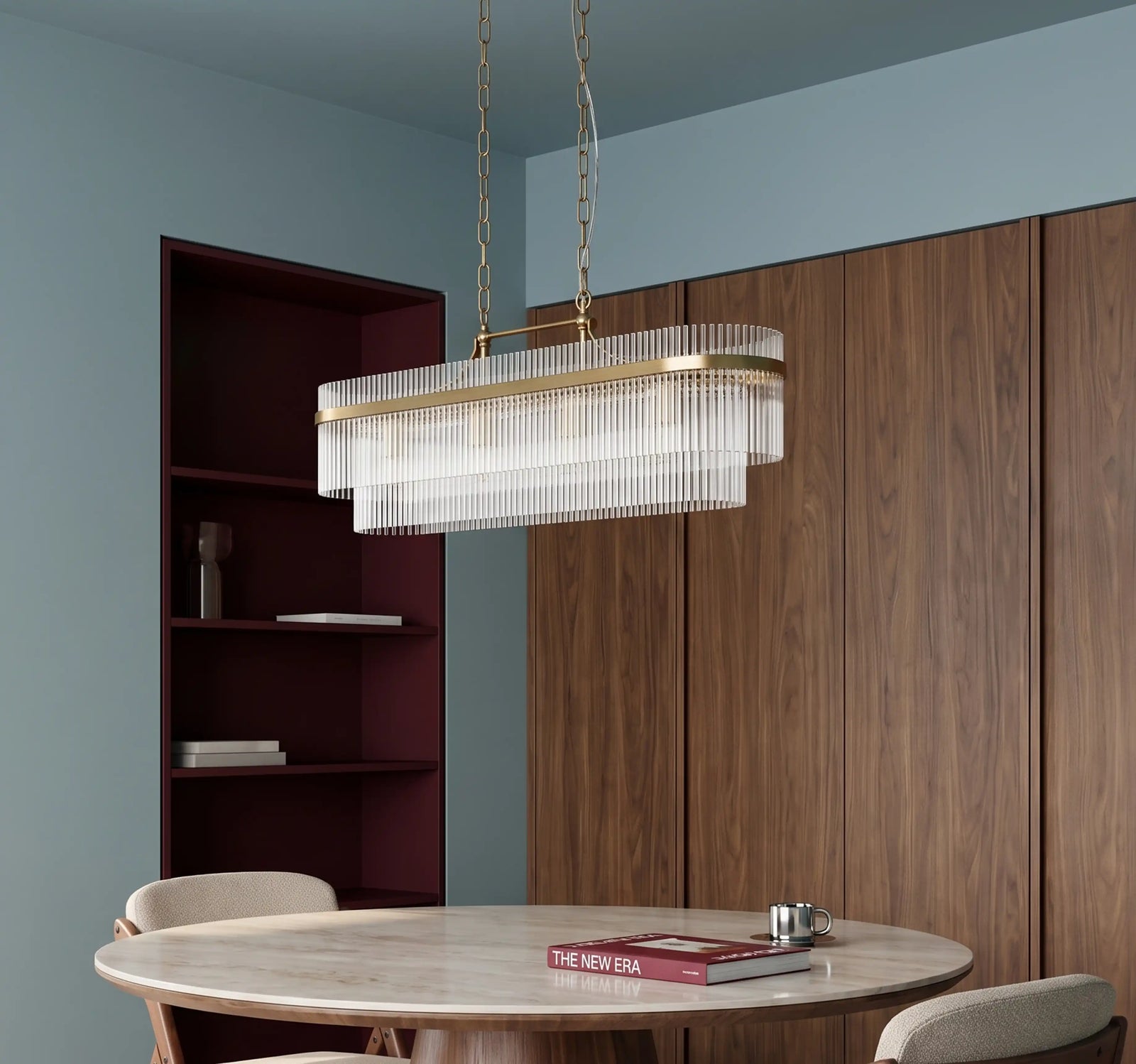Marietta 4 Light Pendant Light | Ribbed Glass & Brass