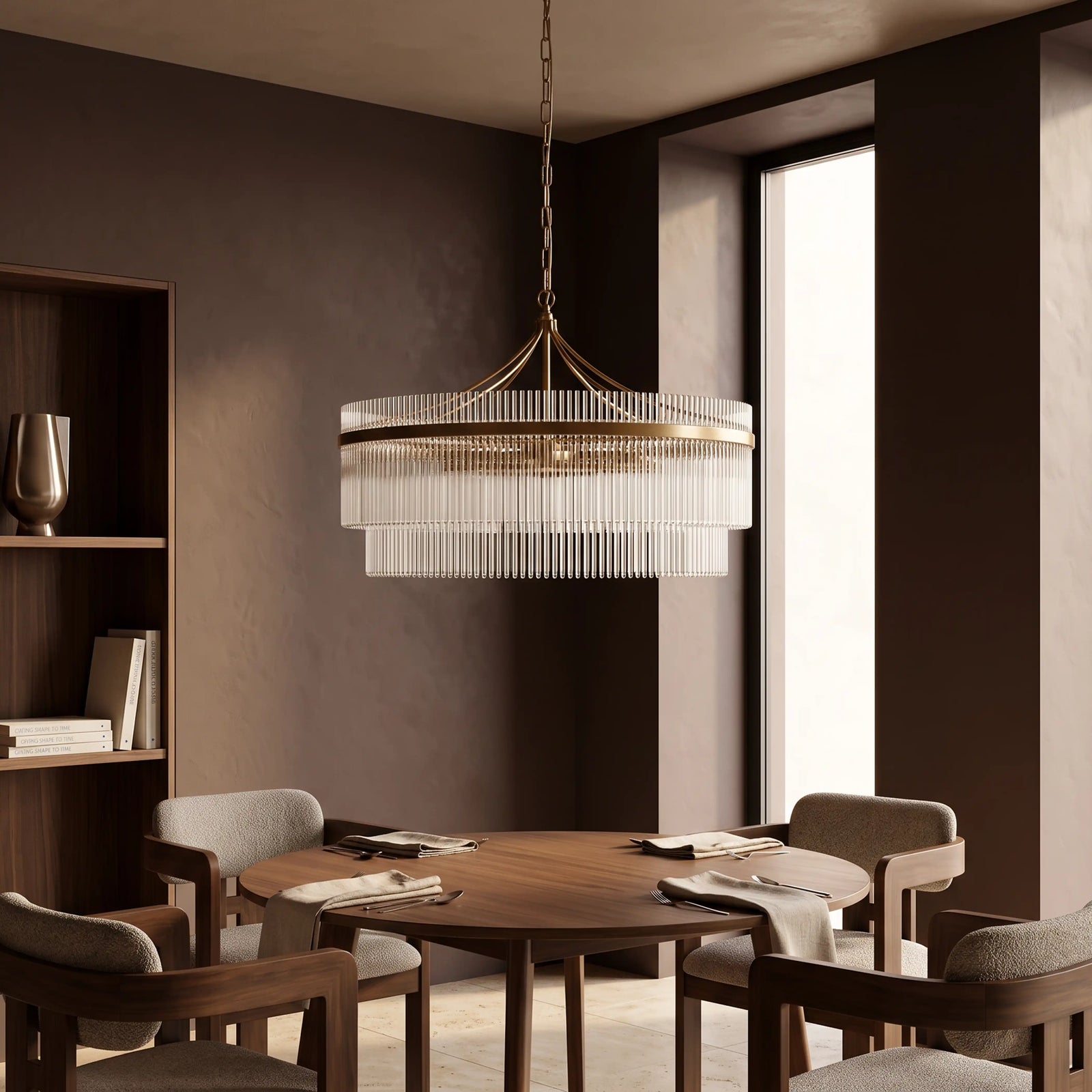 Marietta 7 Light Pendant Light | Ribbed Glass & Brass