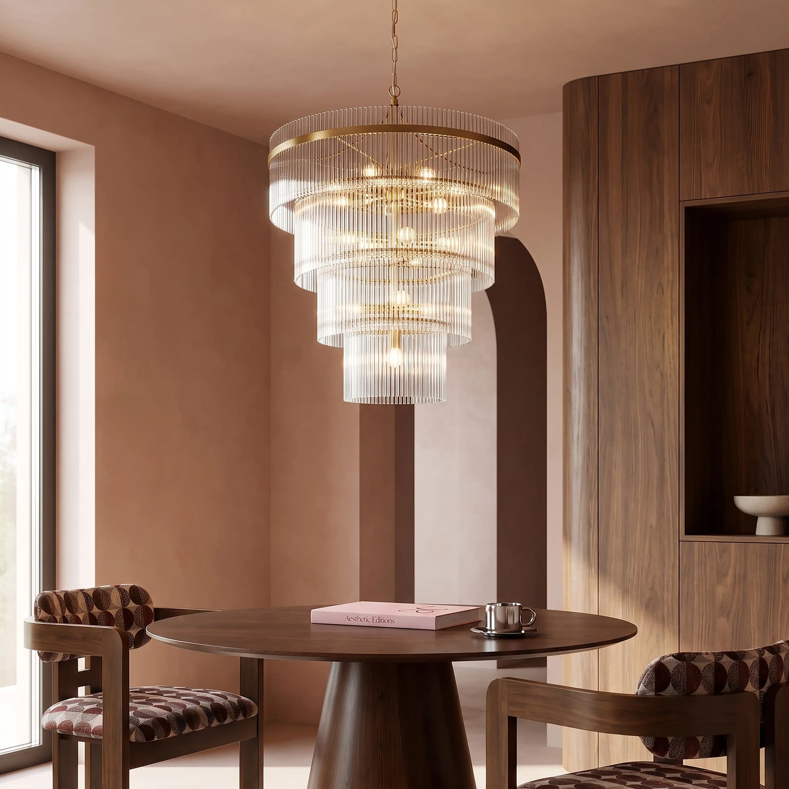 Marietta 16 Light Pendant Light | Ribbed Glass & Brass