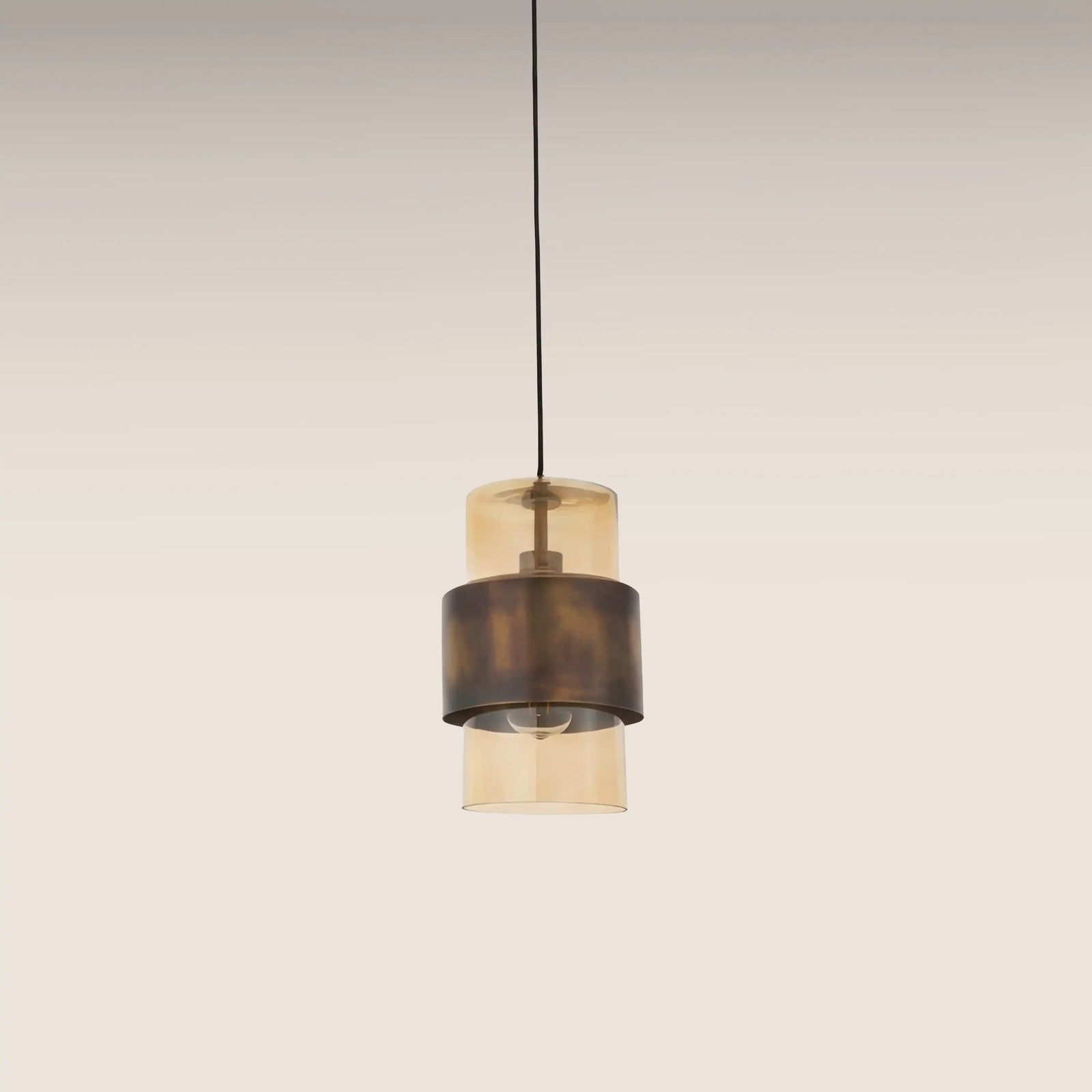 Marley Pendant Light | Amber Glass Rippled Glass & Antique Brass