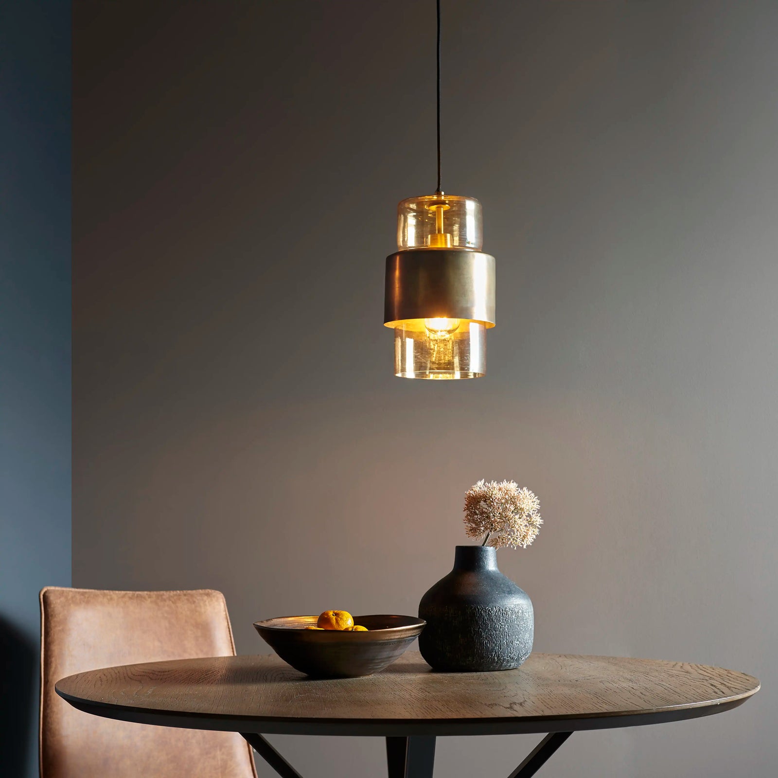 Marley 6 Light Pendant Light | Amber Orange & Antique Brass