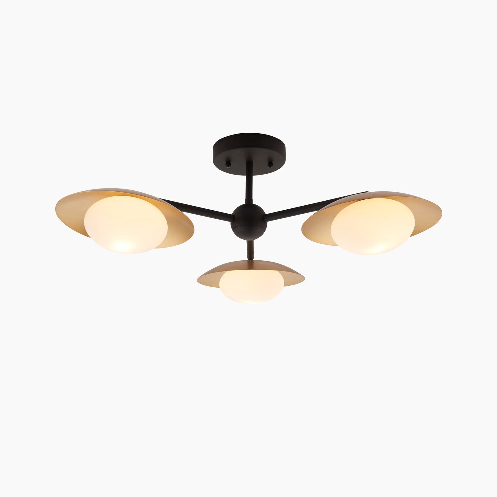 Temuka 3 Light Flush Ceiling Light | Brass & Black