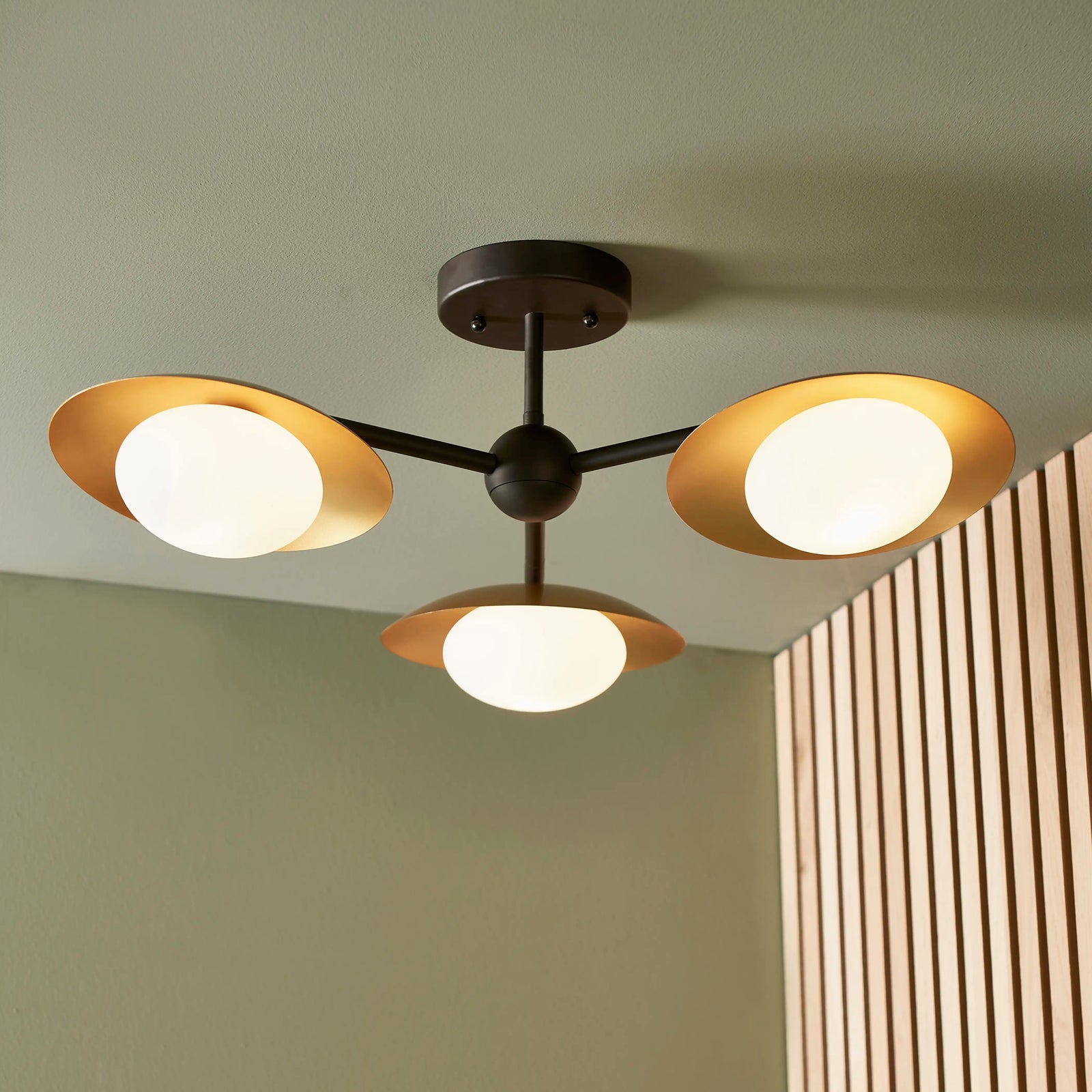 Temuka 3 Light Flush Ceiling Light | Brass & Black