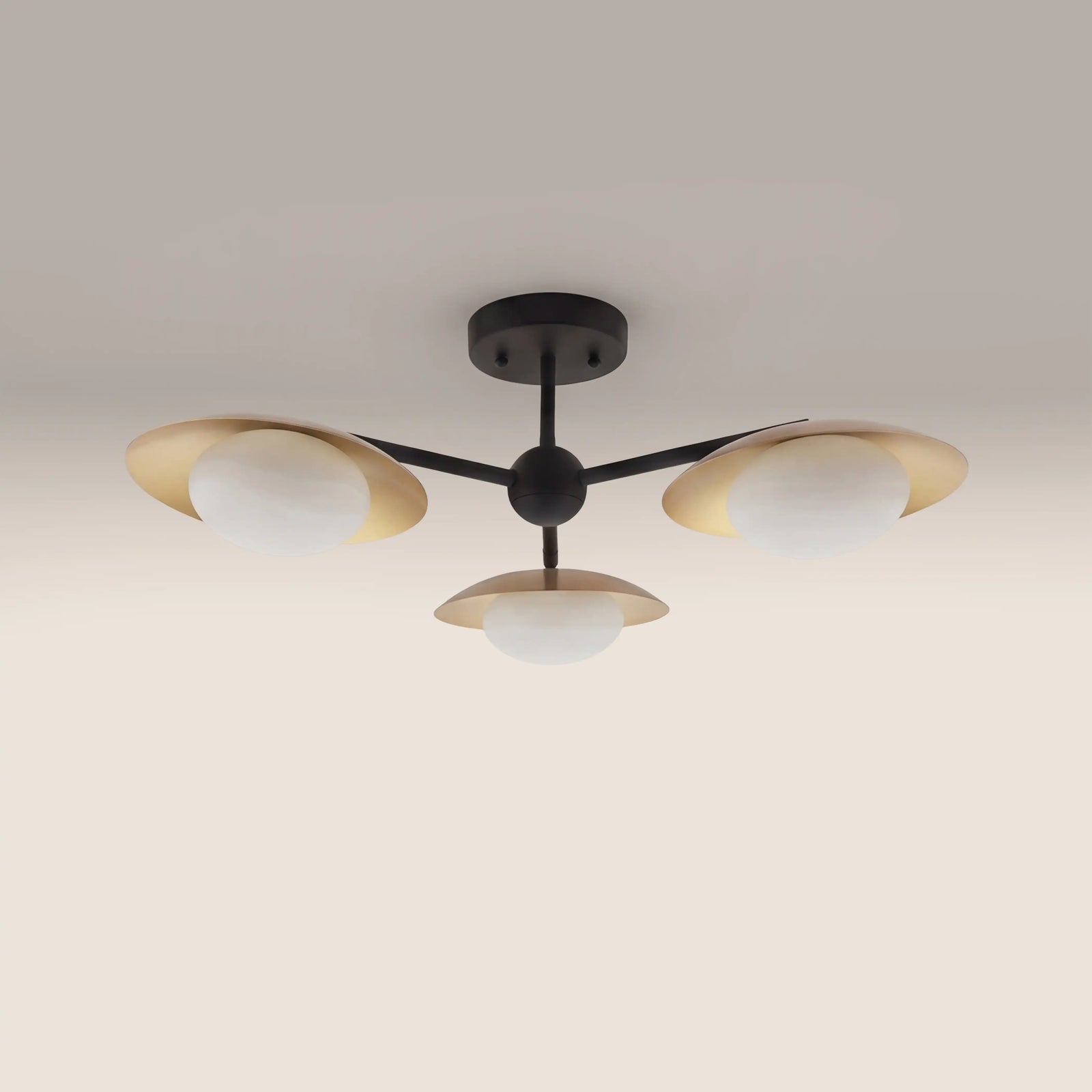 Temuka 3 Light Flush Ceiling Light | Brass & Black