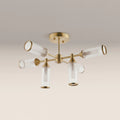 Aster 6 Light Flush Ceiling Light | Ribbed Glass & Brass