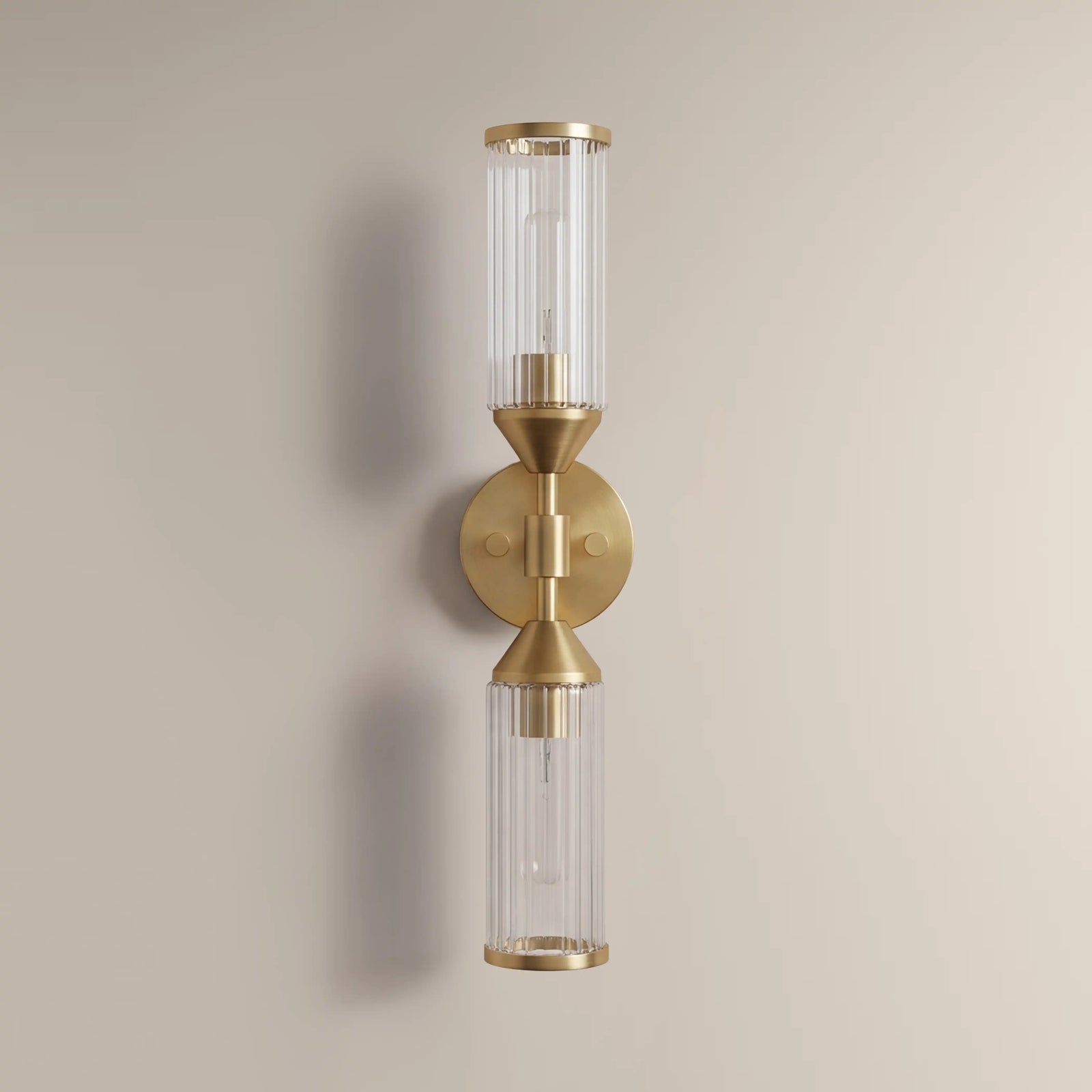 Aster 2 Light Wall Light | Ribbed Glass & Brass