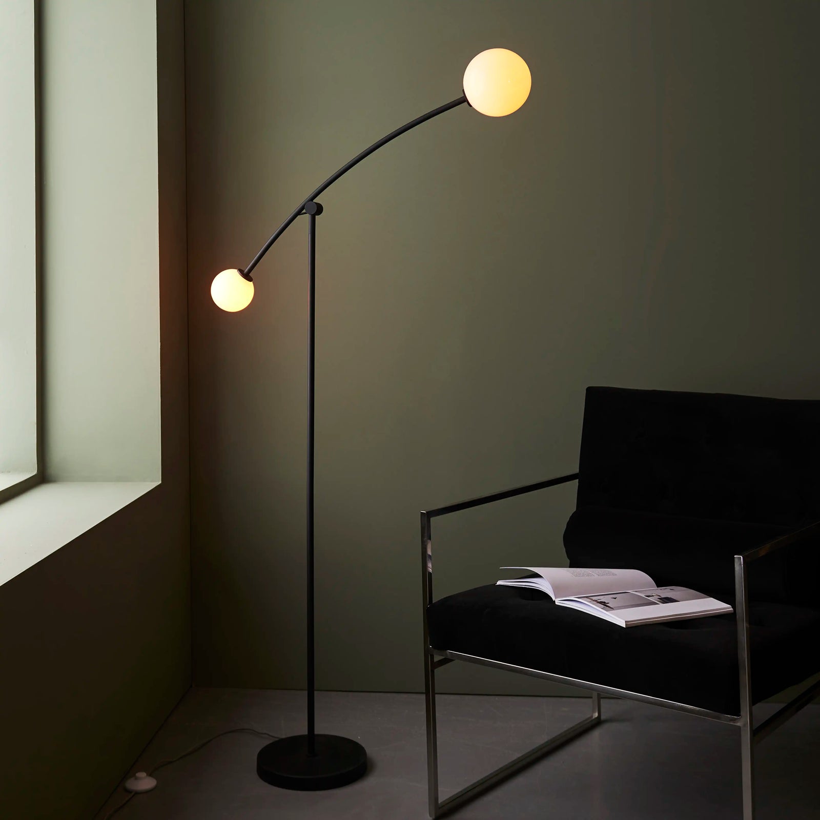 Rica Arched Floor Lamp | Opal & Matte Black