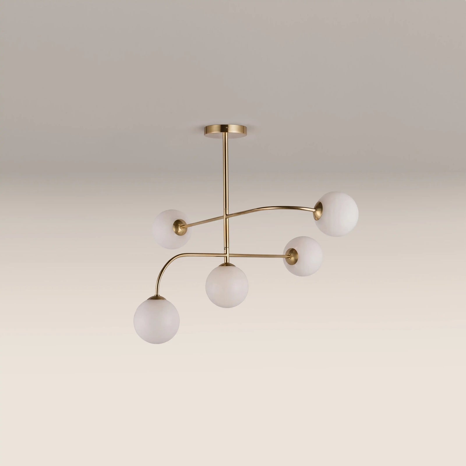 Arely 5 Light Flush Ceiling Light | Opal Glass & Brass