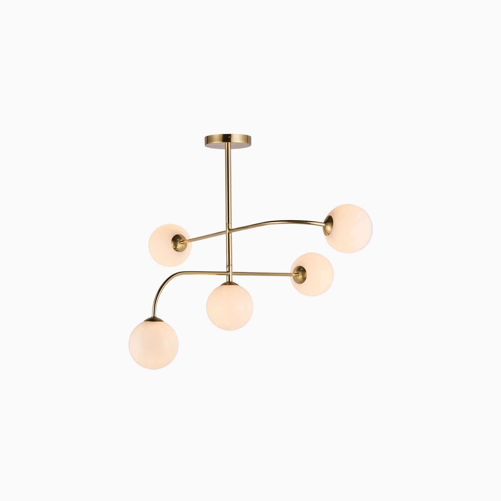 Arely 5 Light Flush Ceiling Light | Opal & Brass