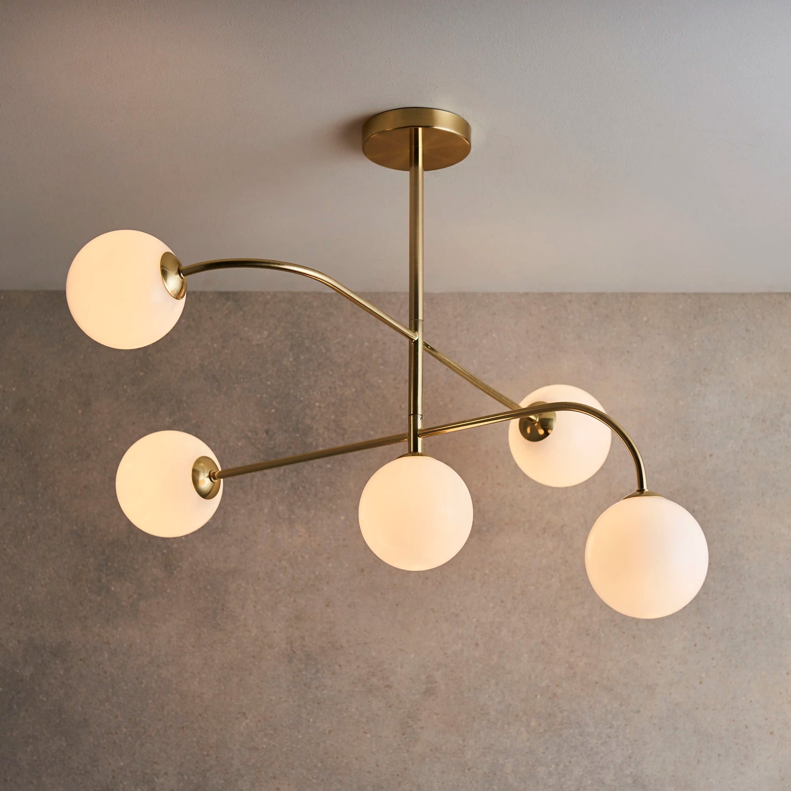 Arely 5 Light Flush Ceiling Light | Opal & Brass
