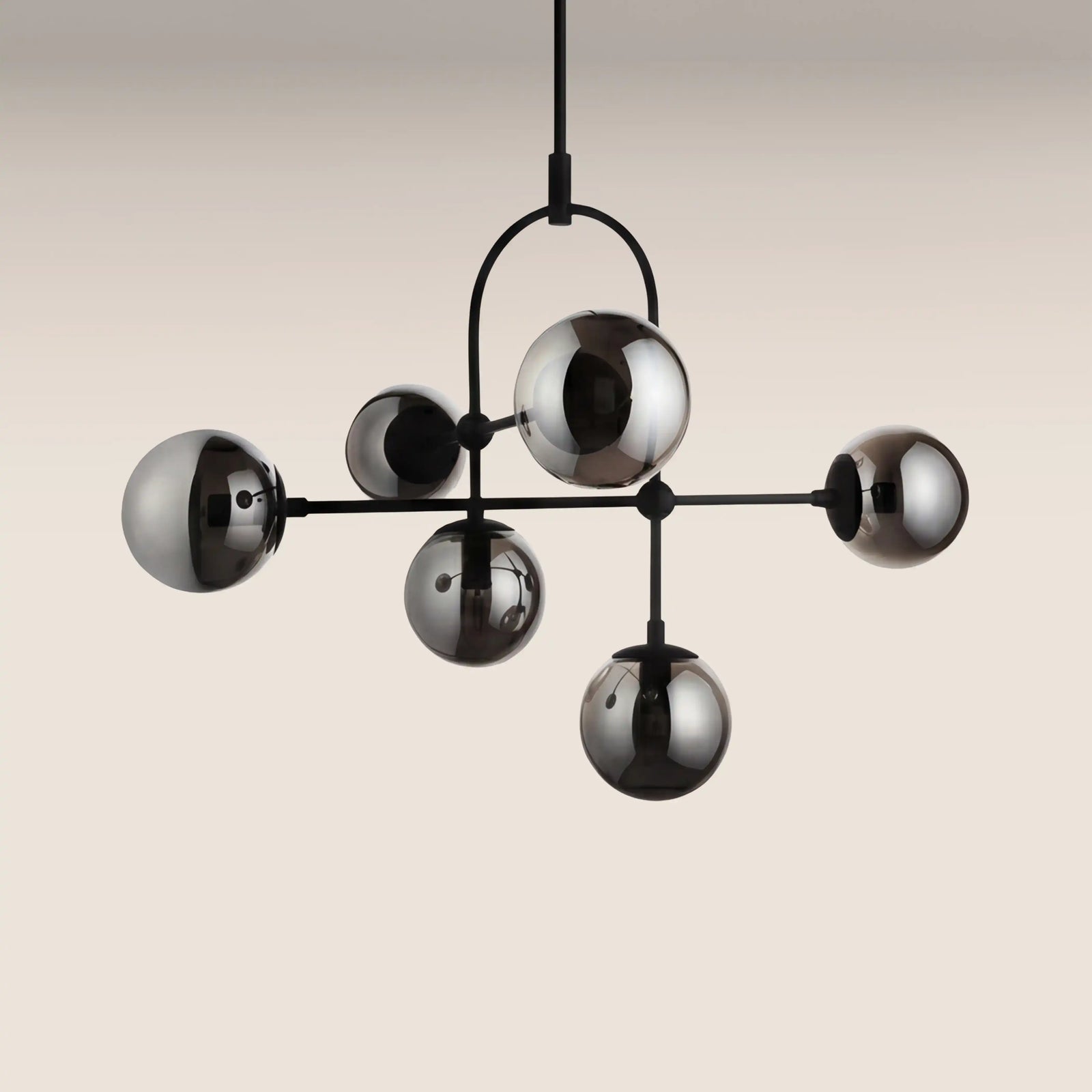 Niamh 6 Light Pendant Light | Smokey Grey Glass & Black