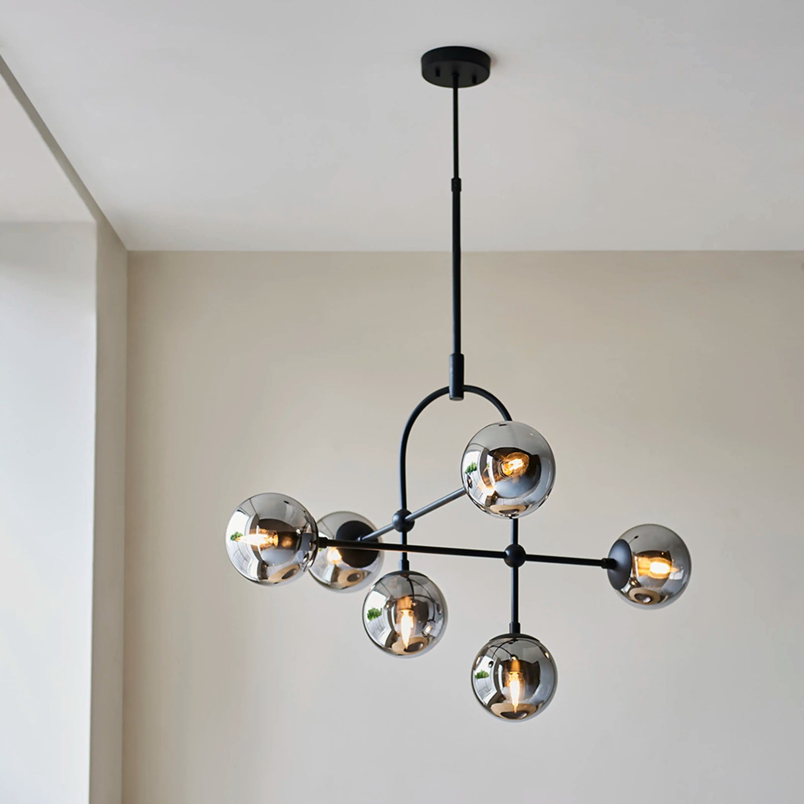 Niamh 6 Light Pendant Light | Smokey Grey & Black