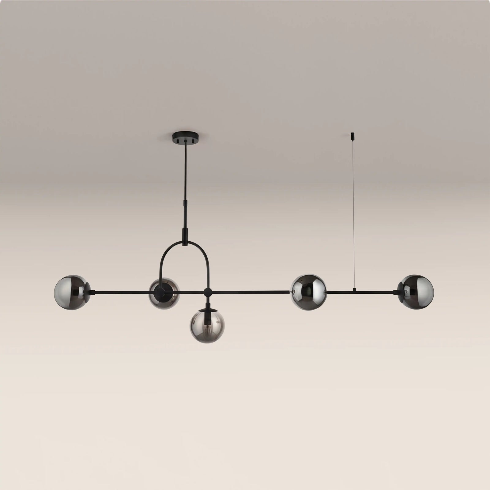 Niamh 5 Light Pendant Light | Smokey Grey Glass & Black