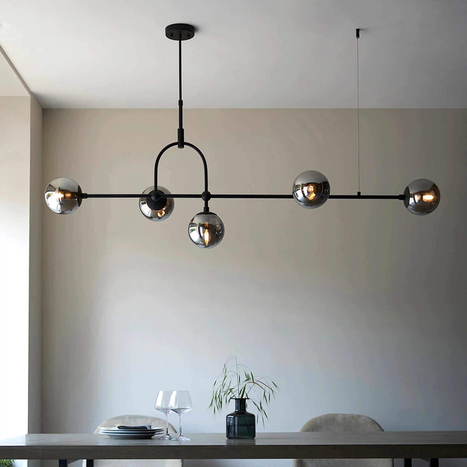 Niamh 5 Light Pendant Light | Smokey Grey Glass & Black