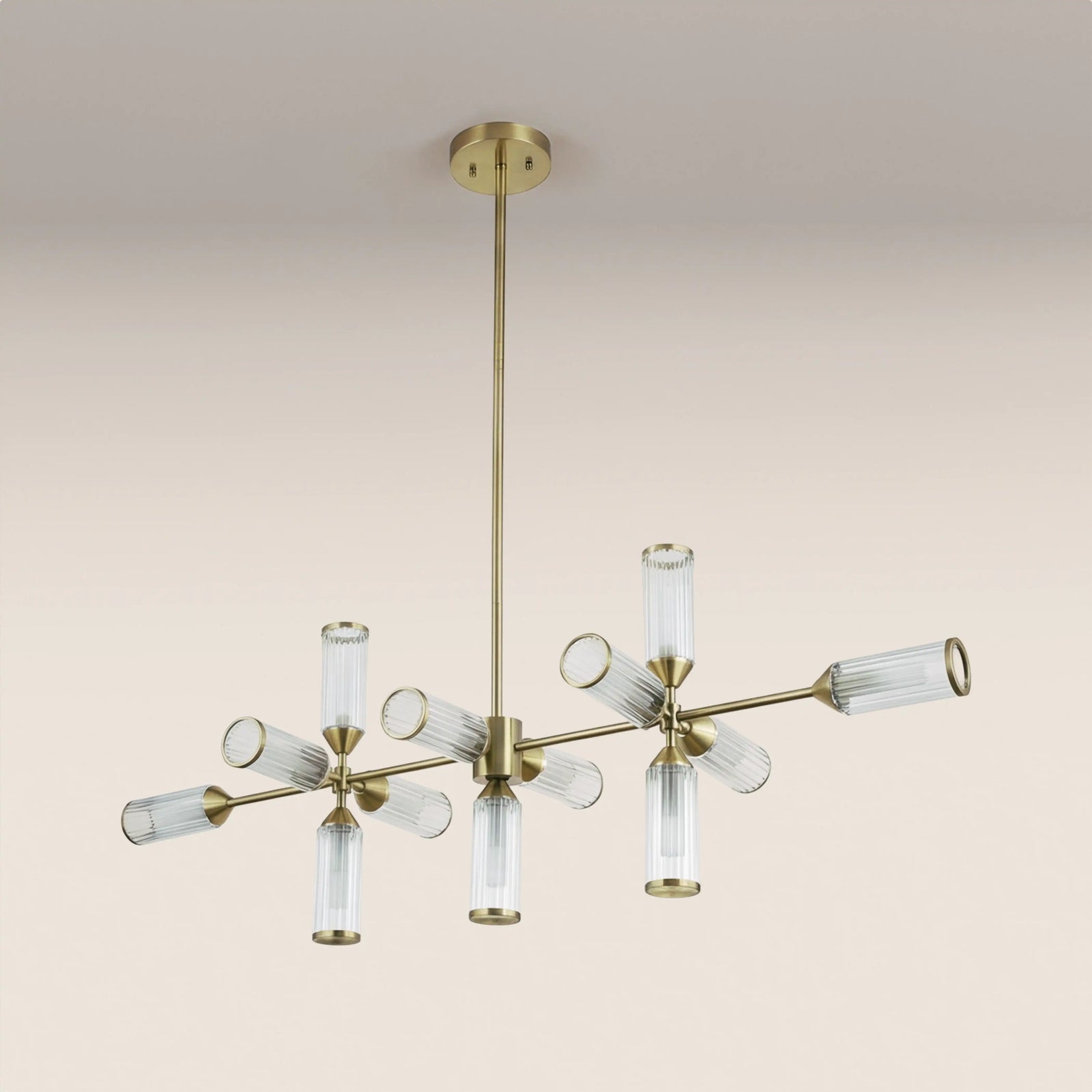 Aster 13 Light Ceiling Light | Clear Ribbed Glass & Brass