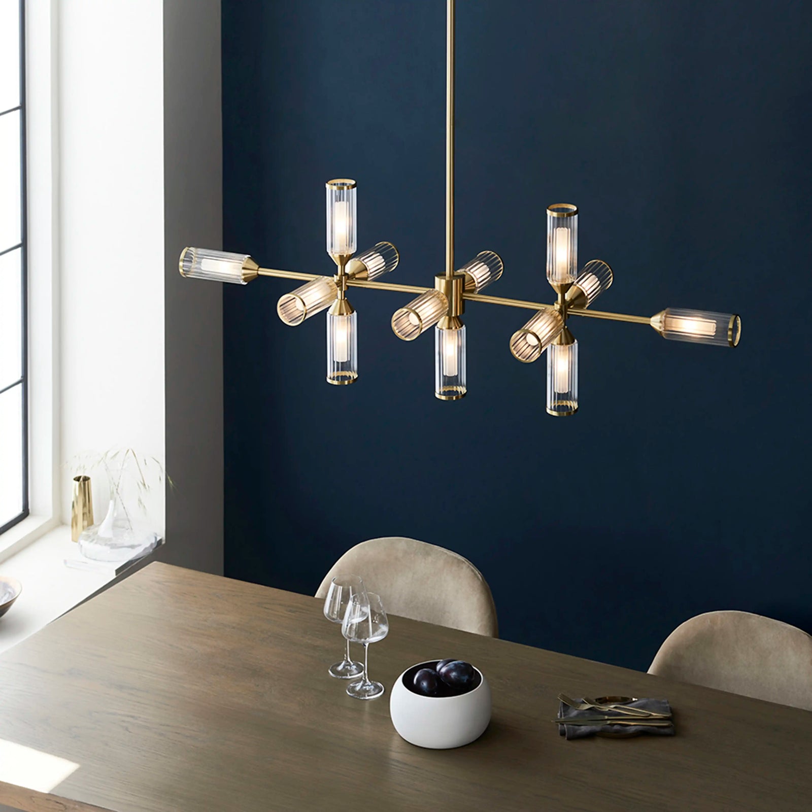 Aster 13 Light Ceiling Light | Clear Ribbed Glass & Brass