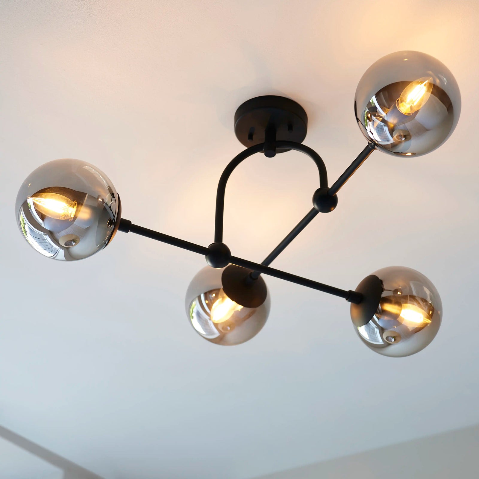 Niamh 4 Light Flush Ceiling Light | Smokey Grey & Black