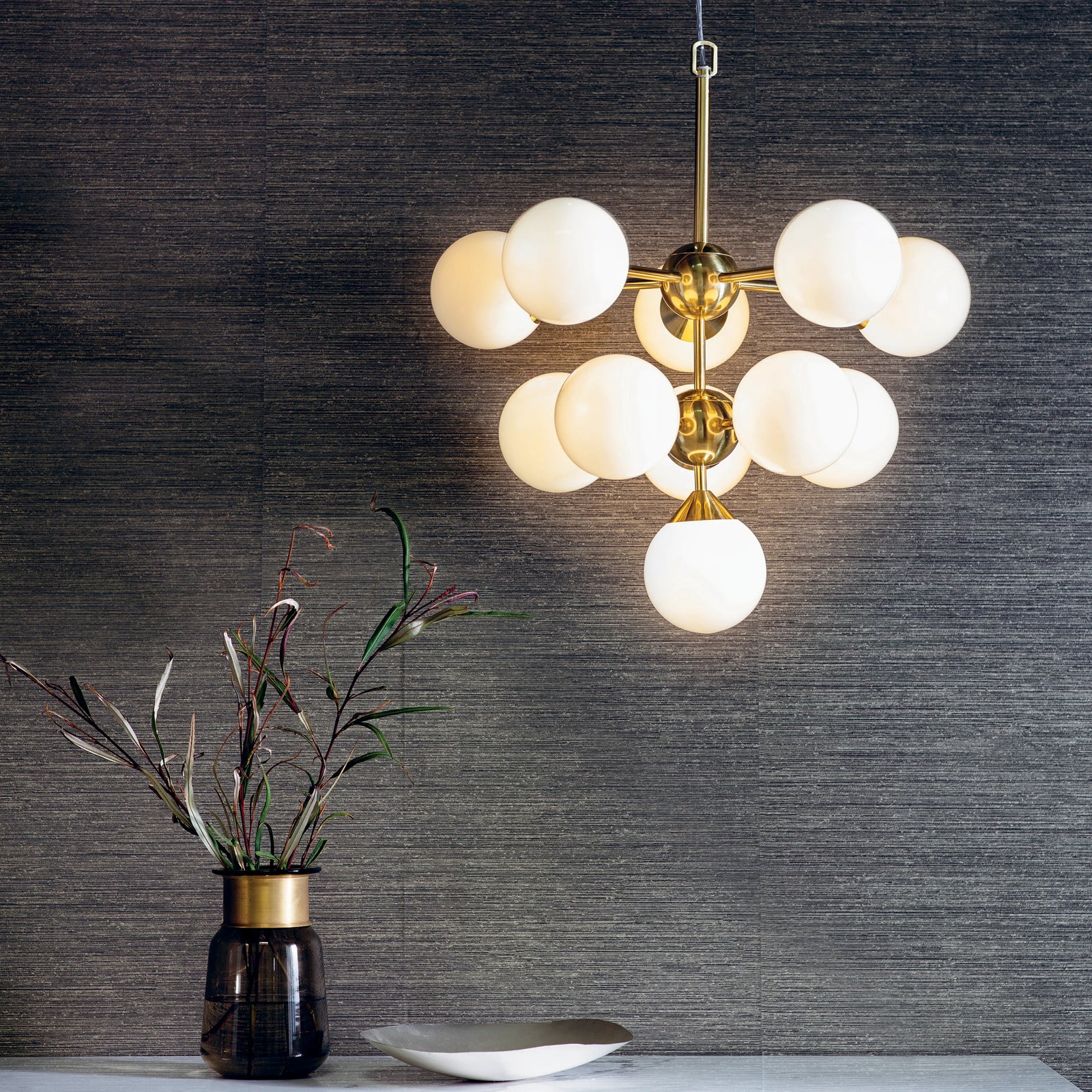 Oscar 11 Light Pendant Light | Opal & Brass