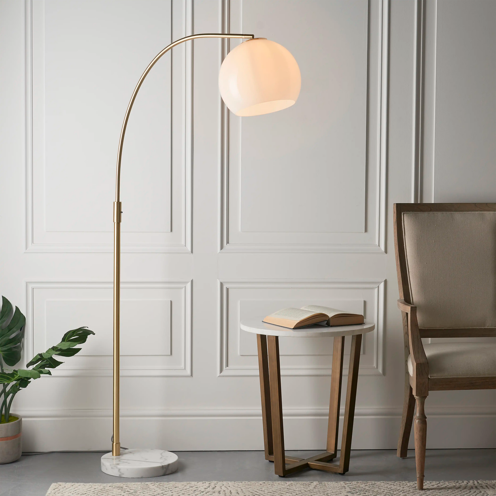 Otto Arched Floor Lamp | Opal & White