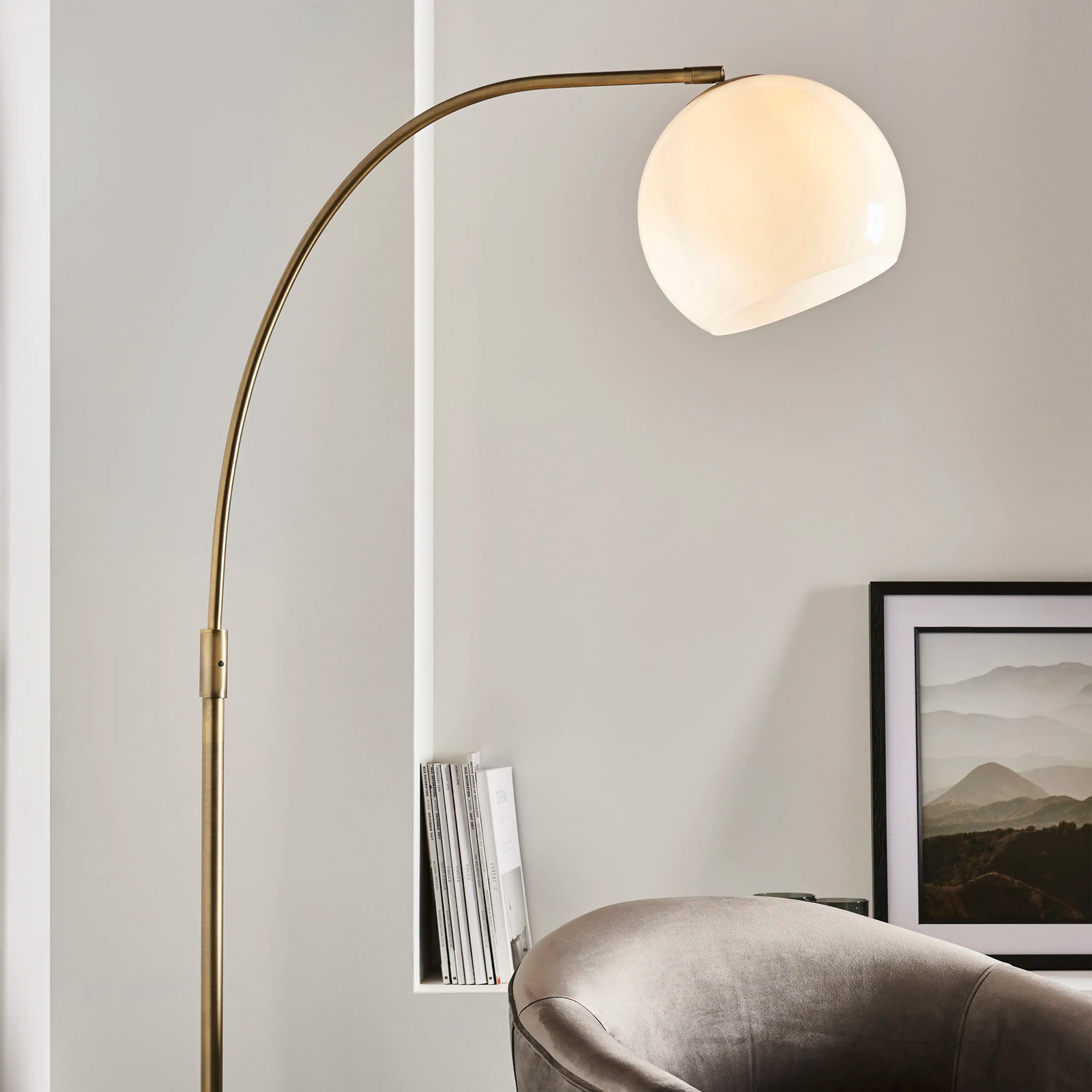 Otto Arched Floor Lamp | Opal & Black