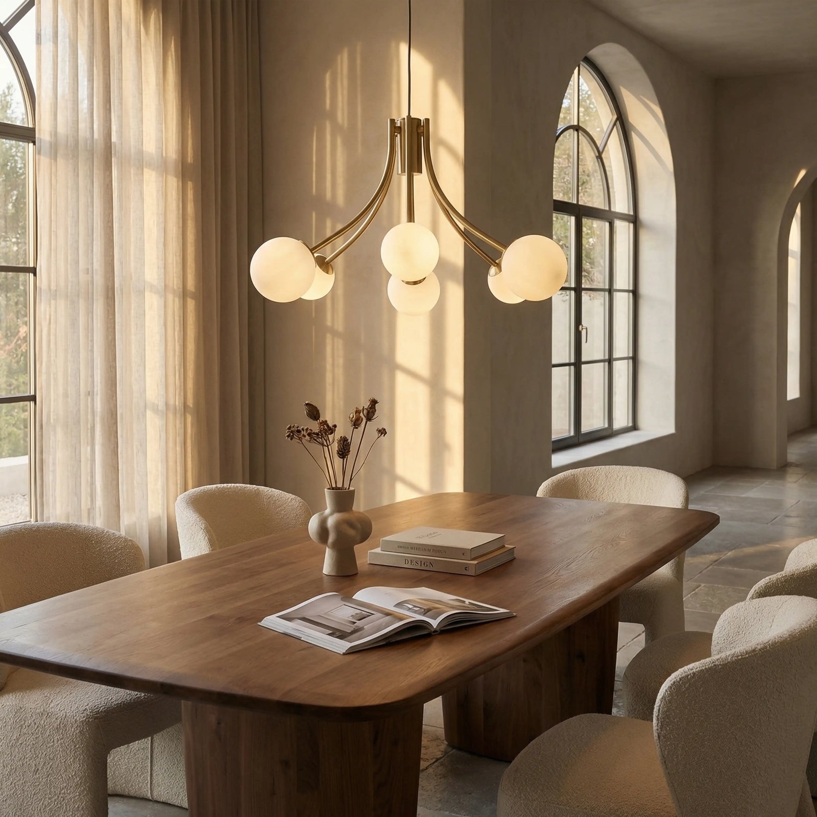 Bloom 6 Light Pendant Light | Opal & Brass