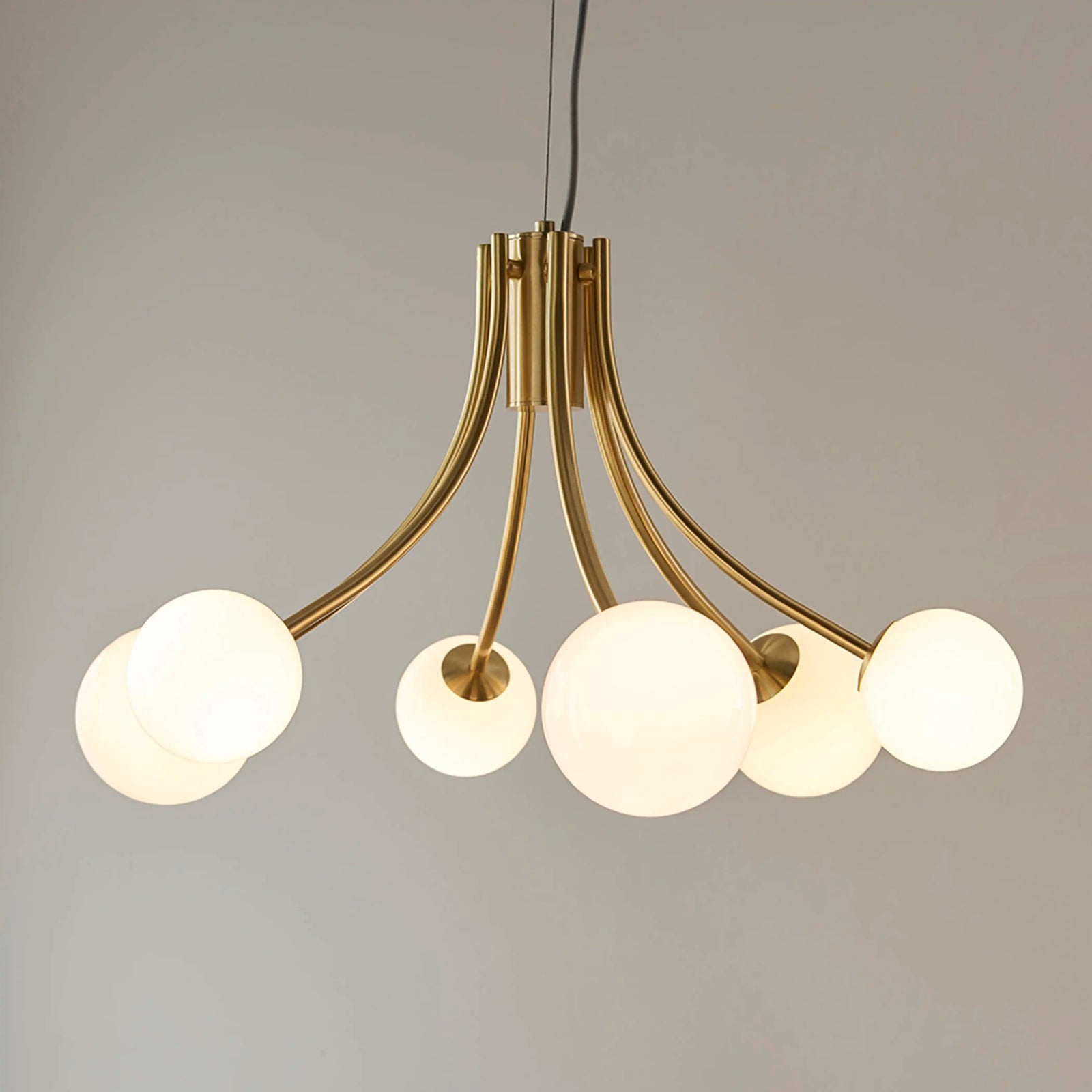 Bloom 6 Light Pendant Light | Opal & Brass