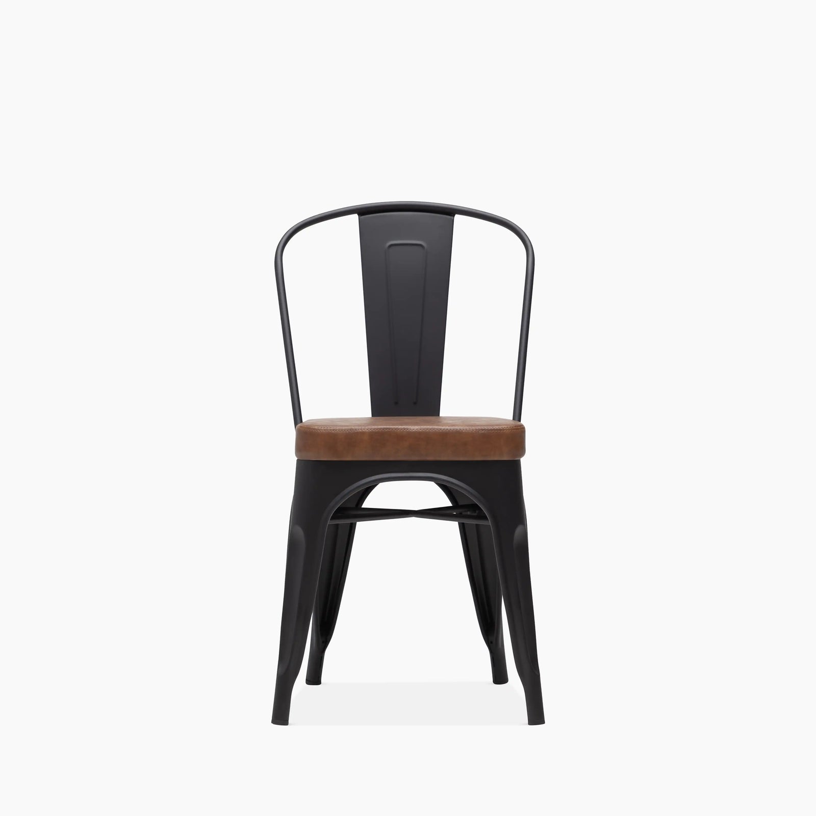 Tolix Style Stackable Dining Chair | Tan Faux Leather & Black