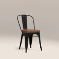 Tolix Style Stackable Dining Chair | Tan Faux Leather & Black