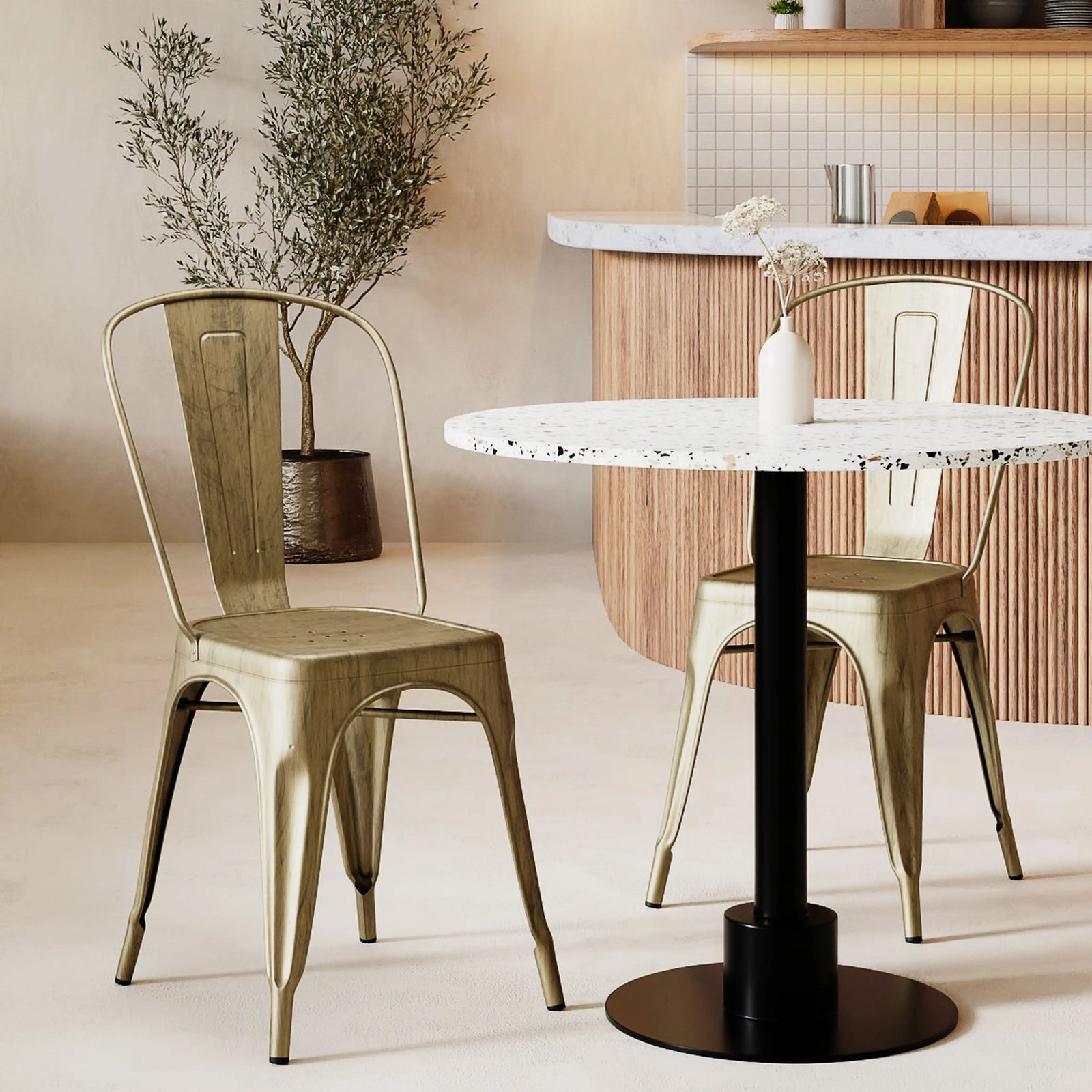 Tolix Style Stackable Dining Chair | Brass