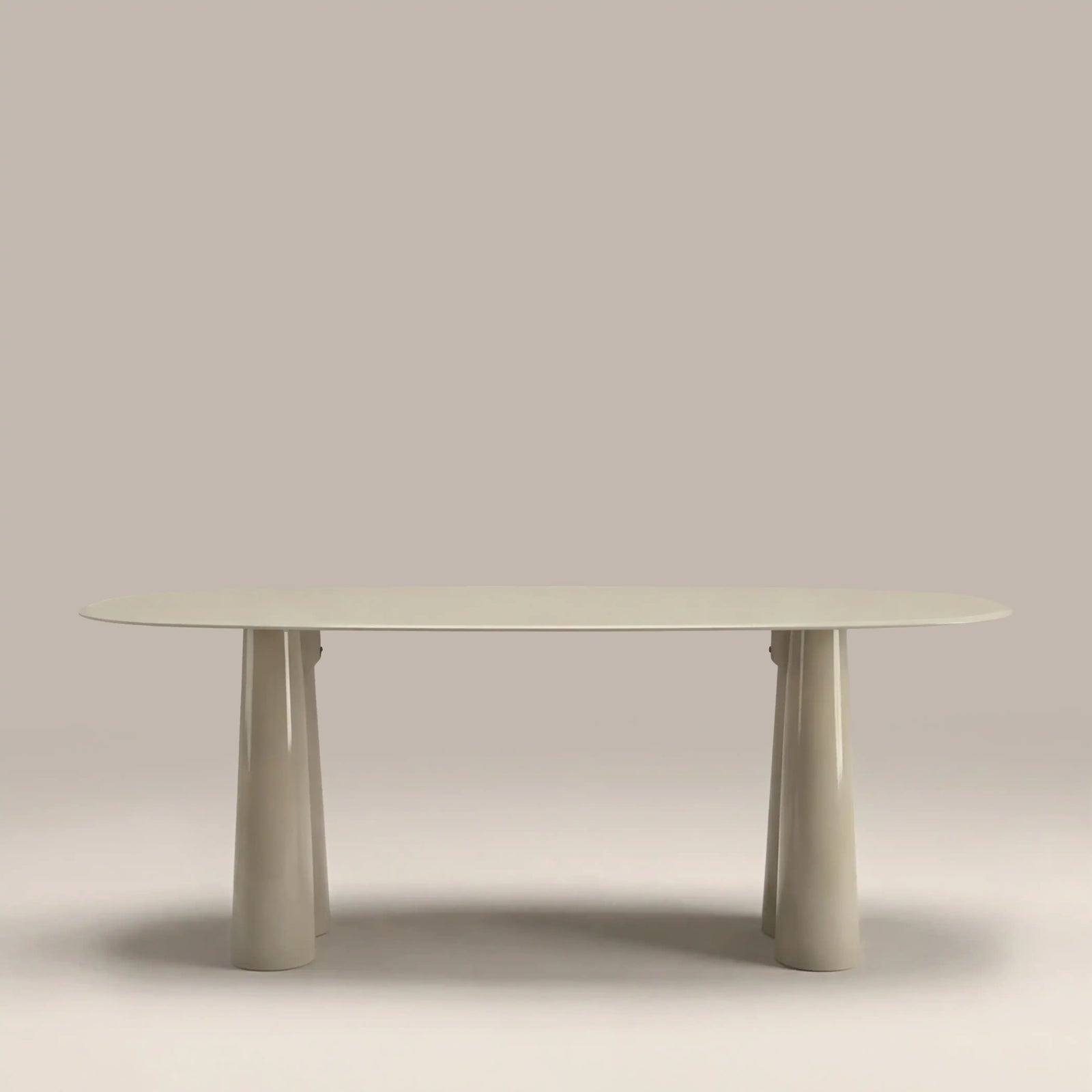 Hadley 8 Seat Oval Dining Table | Soft Ecru Sandblasted Glass & High Gloss Ecru