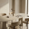 Hadley 8 Seat Oval Dining Table | Soft Ecru Sandblasted Glass & High Gloss Ecru