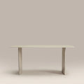 Jet 6 Seat Rectangle Dining Table | Soft Ecru Sandblasted Glass & High Gloss Soft Ecru