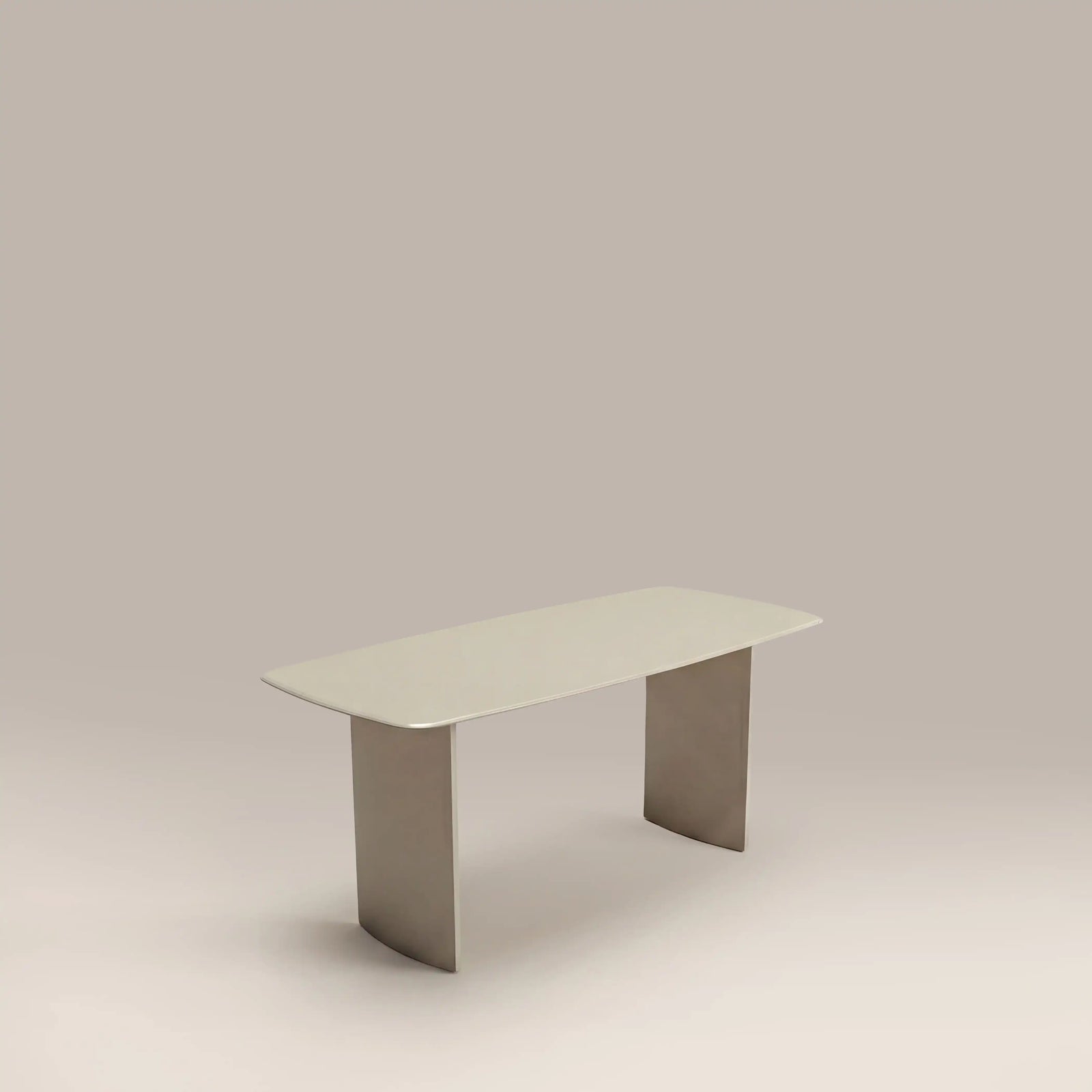 Jet 6 Seat Rectangle Dining Table | Soft Ecru Sandblasted Glass & High Gloss Soft Ecru