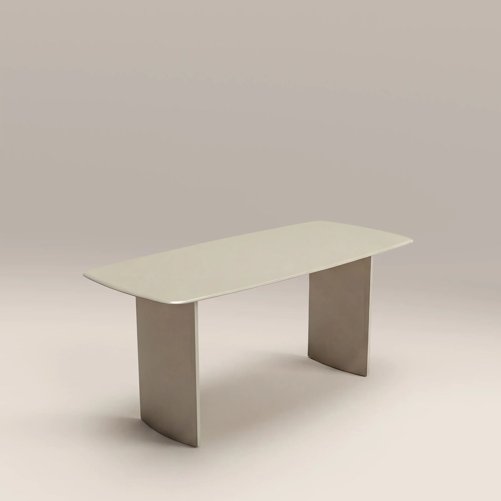 Jet 6 Seat Rectangle Dining Table | Soft Ecru Sandblasted Glass & High Gloss Soft Ecru